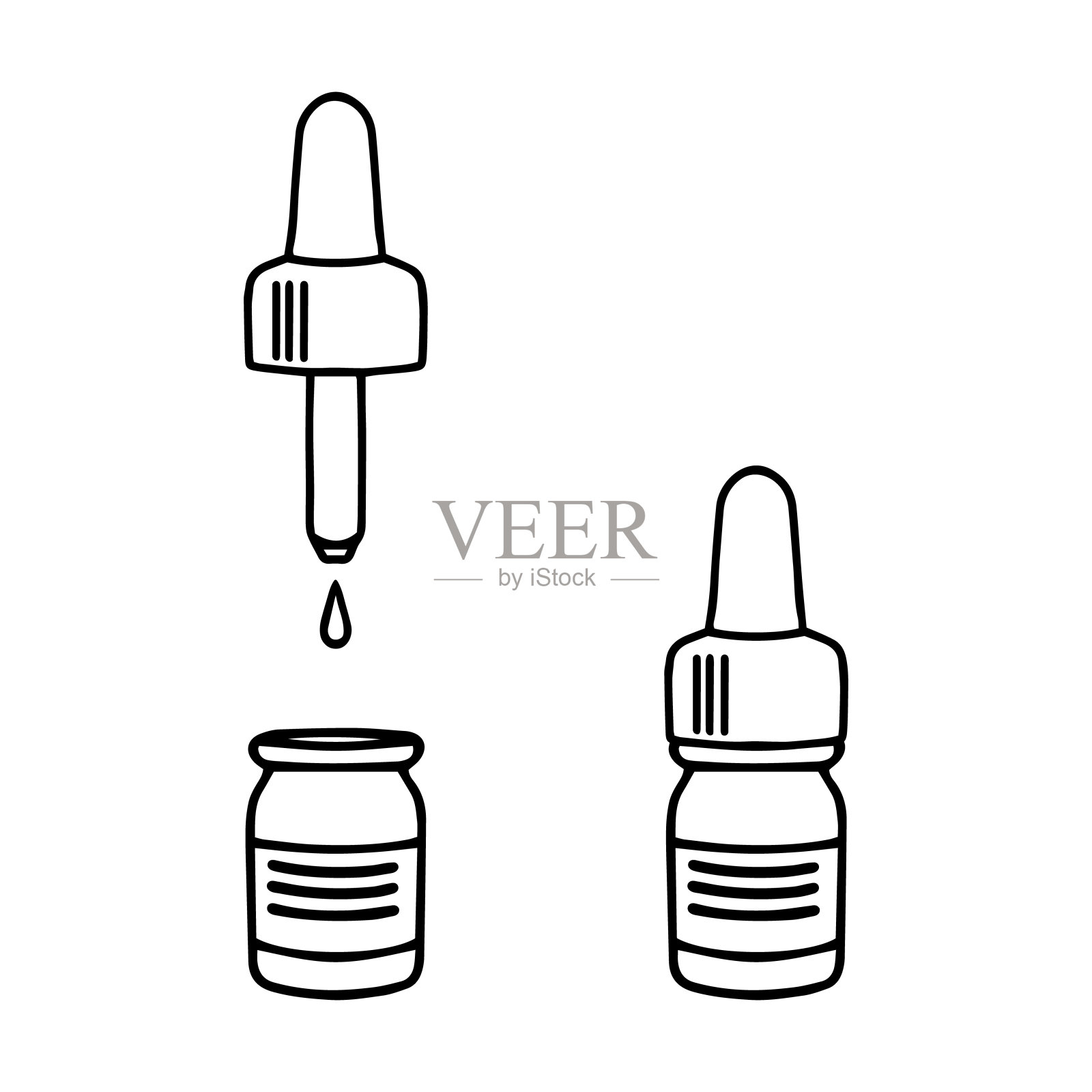两个带吸管的药水瓶，矢量格式的涂鸦风格。插画图片素材