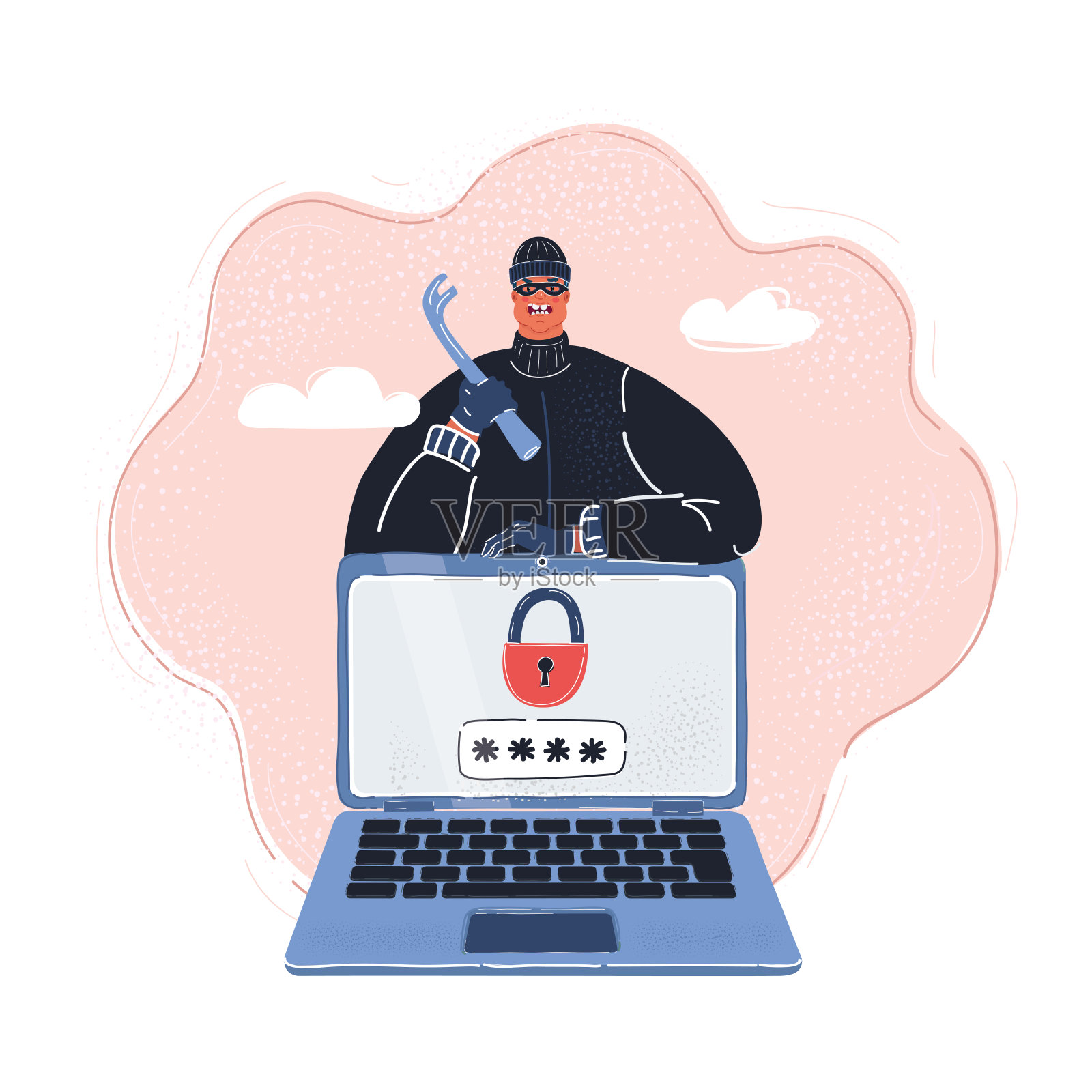 矢量插图的互联网盗窃背后的笔记本电脑。有人在试图破解密码插画图片素材
