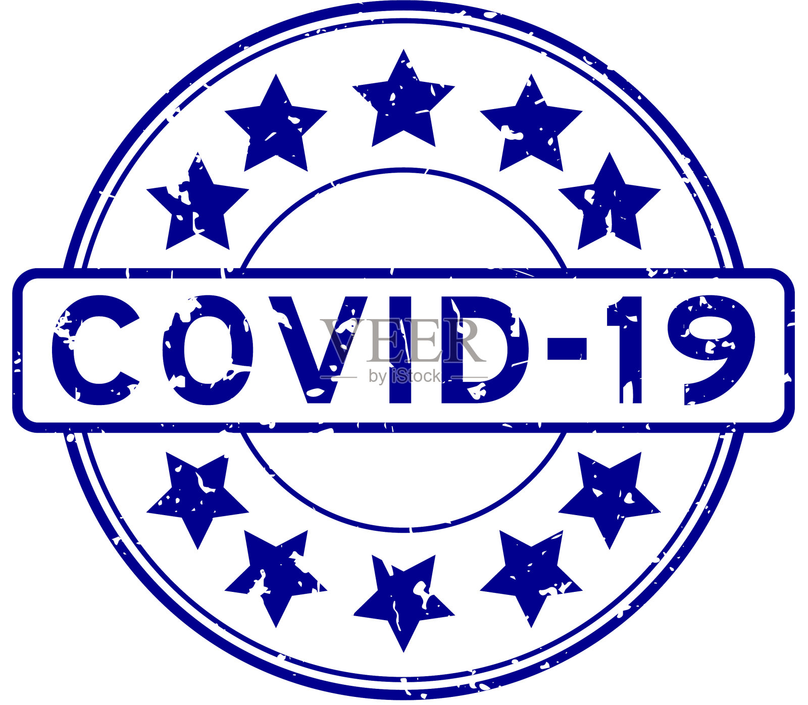 垃圾蓝的COVID-19单词与明星图标橡胶设计元素图片