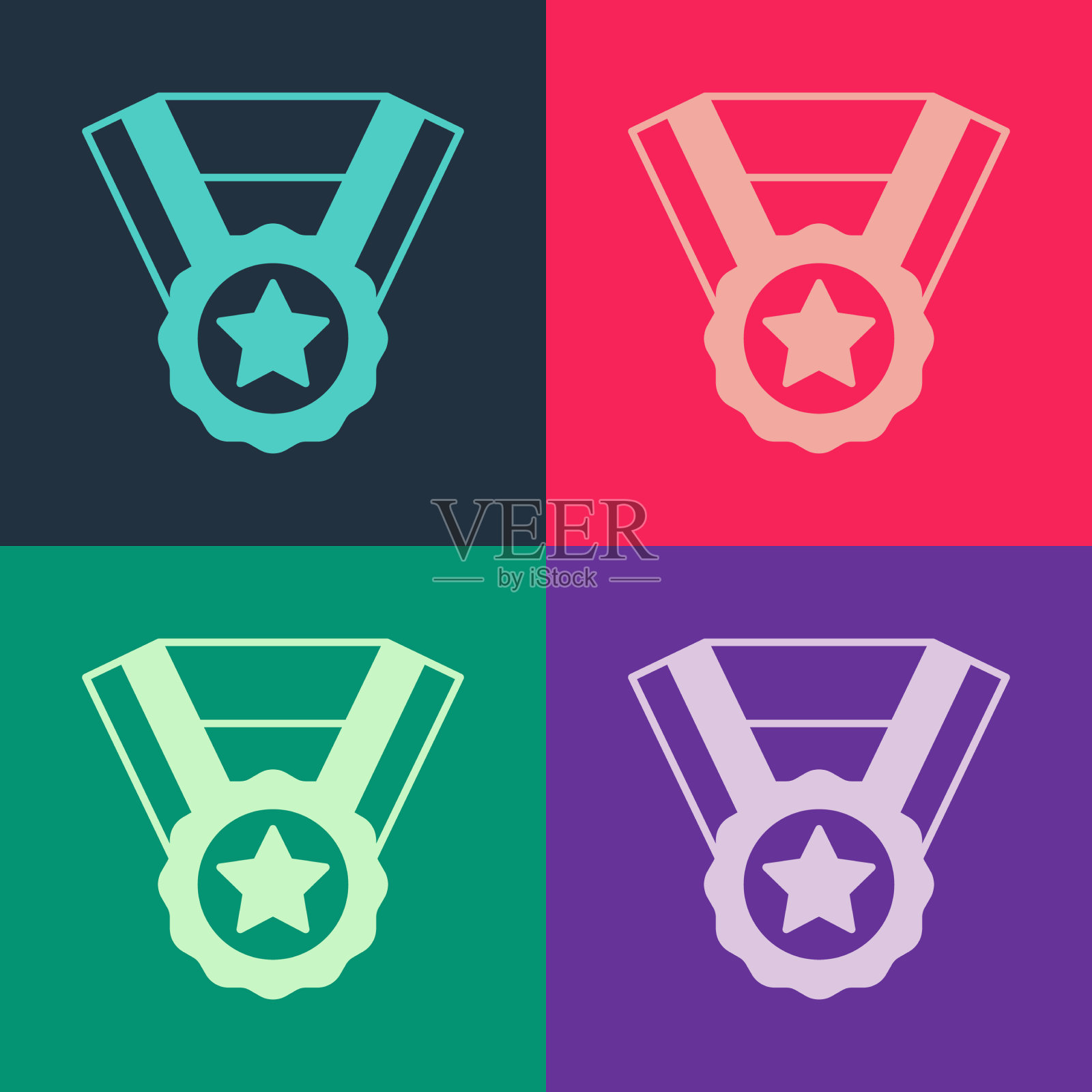 波普艺术奖章图标孤立的颜色背景插画图片素材