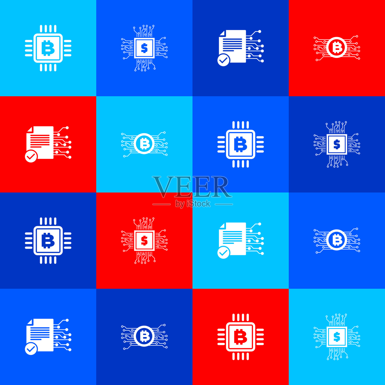 设置CPU挖矿场处理器芯片与美元图标素材