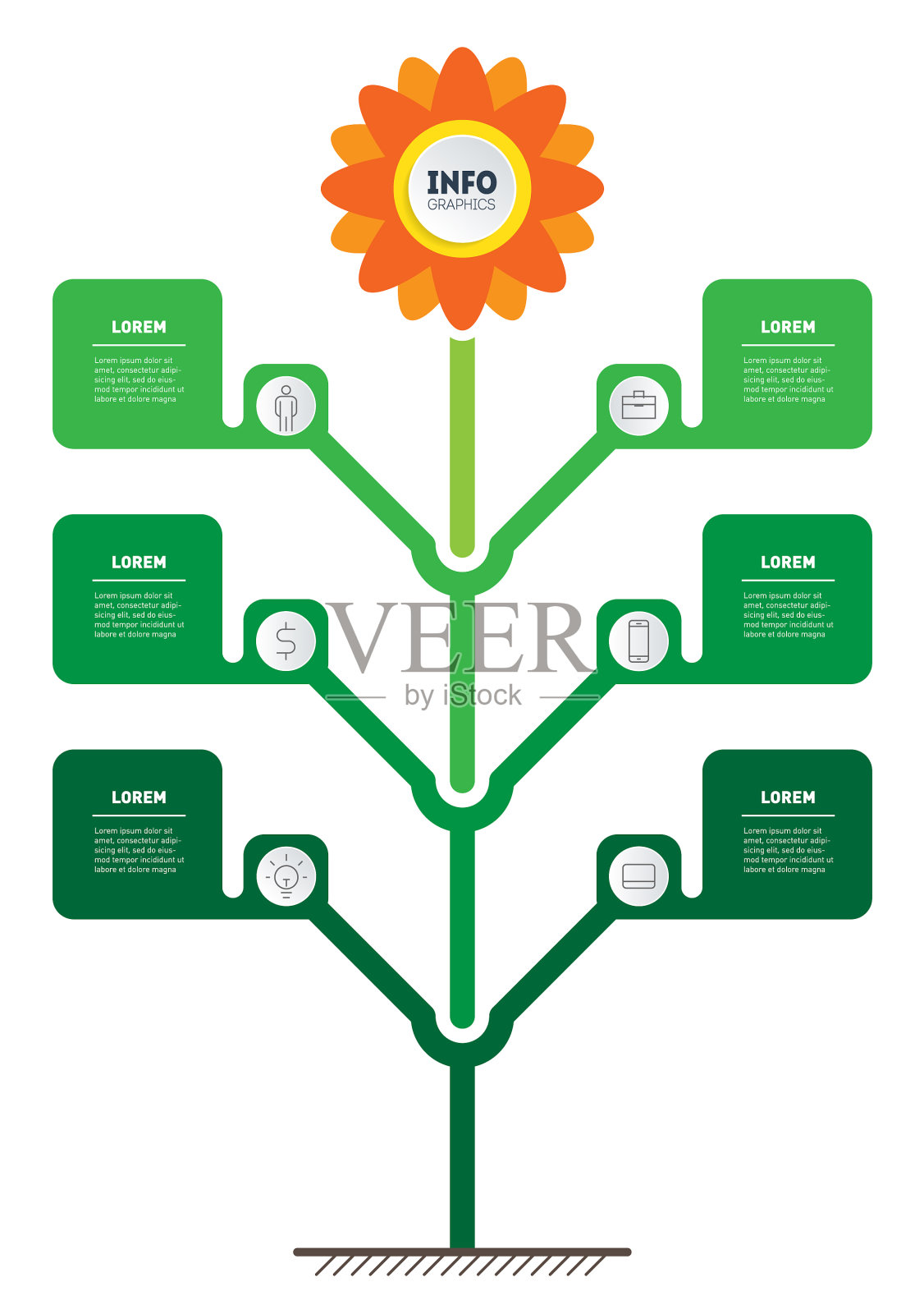 有叶和花发育的程式化的植物设计元素图片