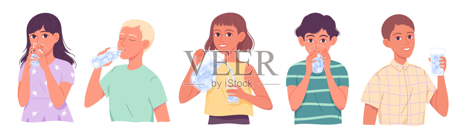 孩子喝水孩子喝水男孩插画图片素材