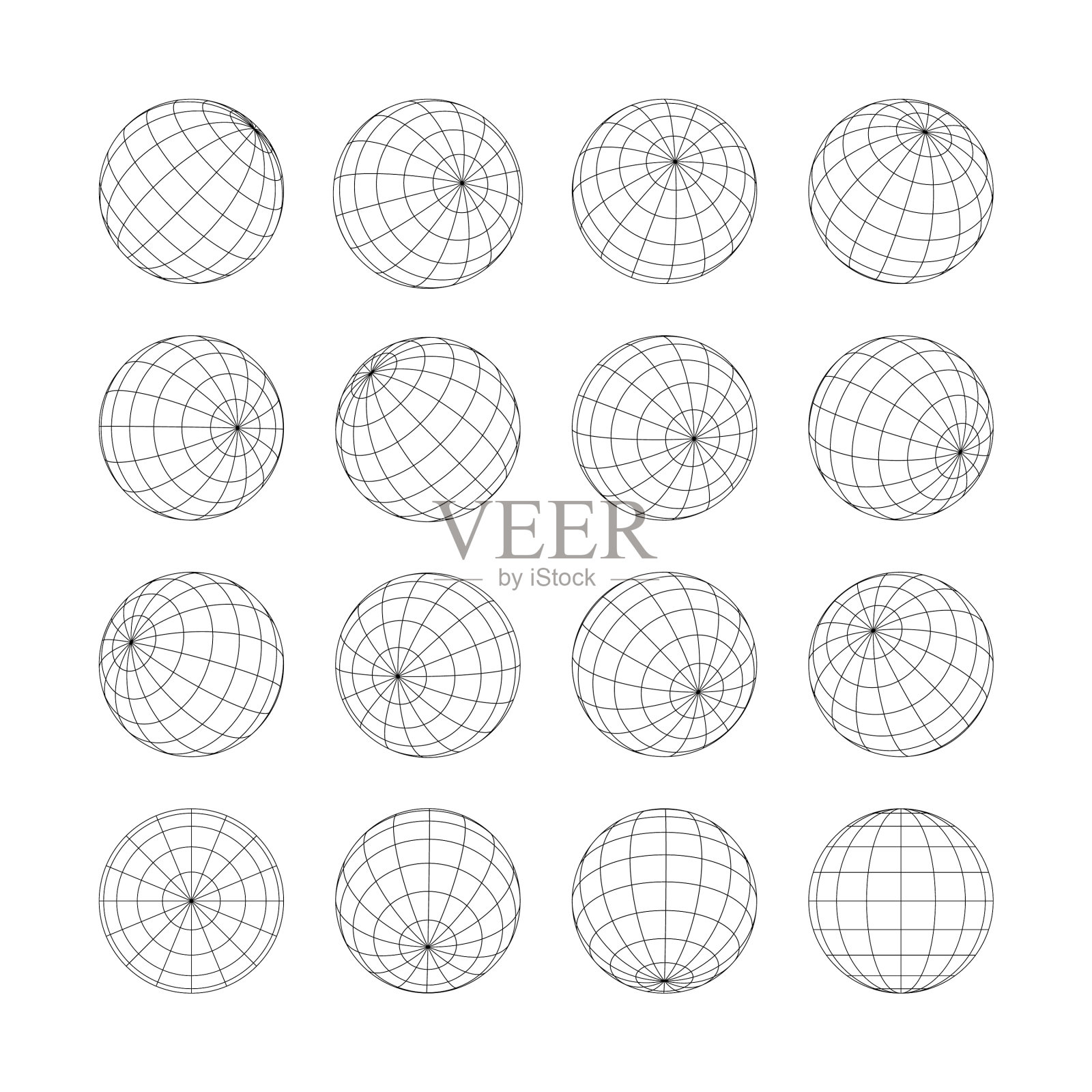 地球网格球体3d球体孤立设置为白色插画图片素材