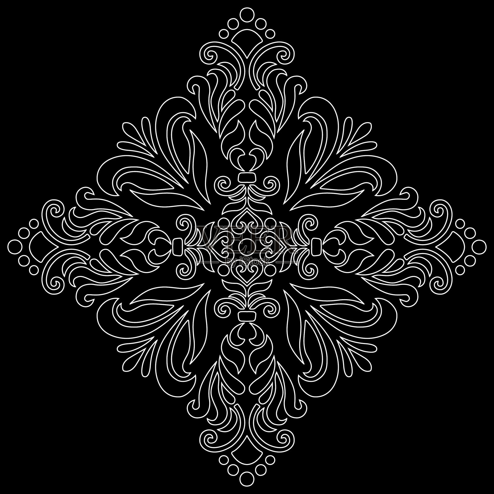 白色轮廓曼荼罗在黑色涂鸦素描插画图片素材