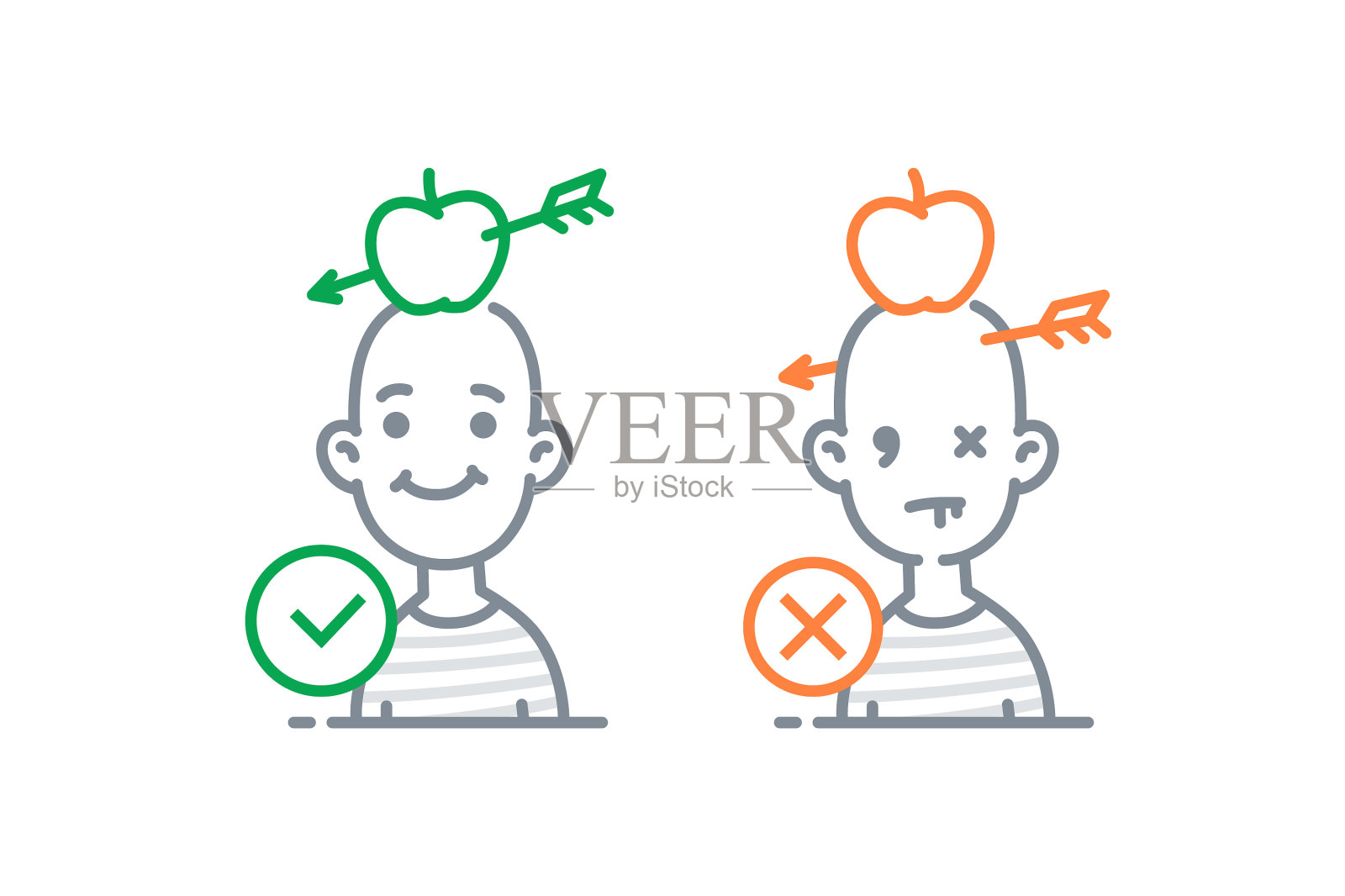 头上戴着苹果的偶像箭头插画图片素材