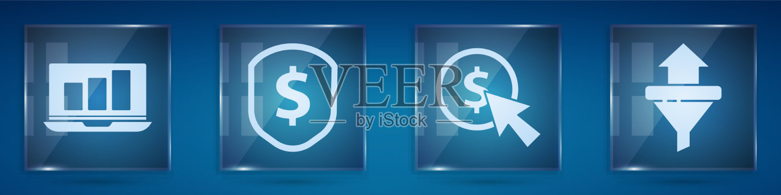 设置笔记本电脑与图表盾与美元图标素材