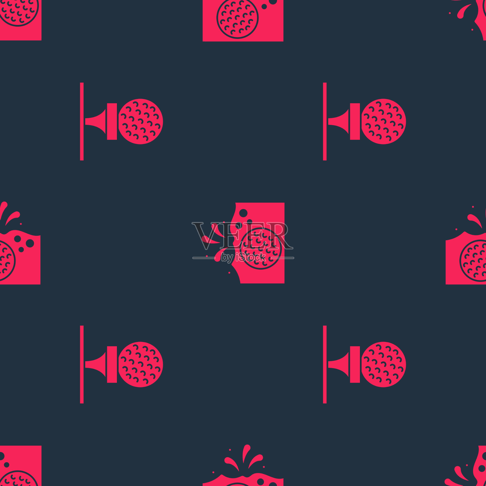 将高尔夫球在球座上和水中进行无缝设置图标素材