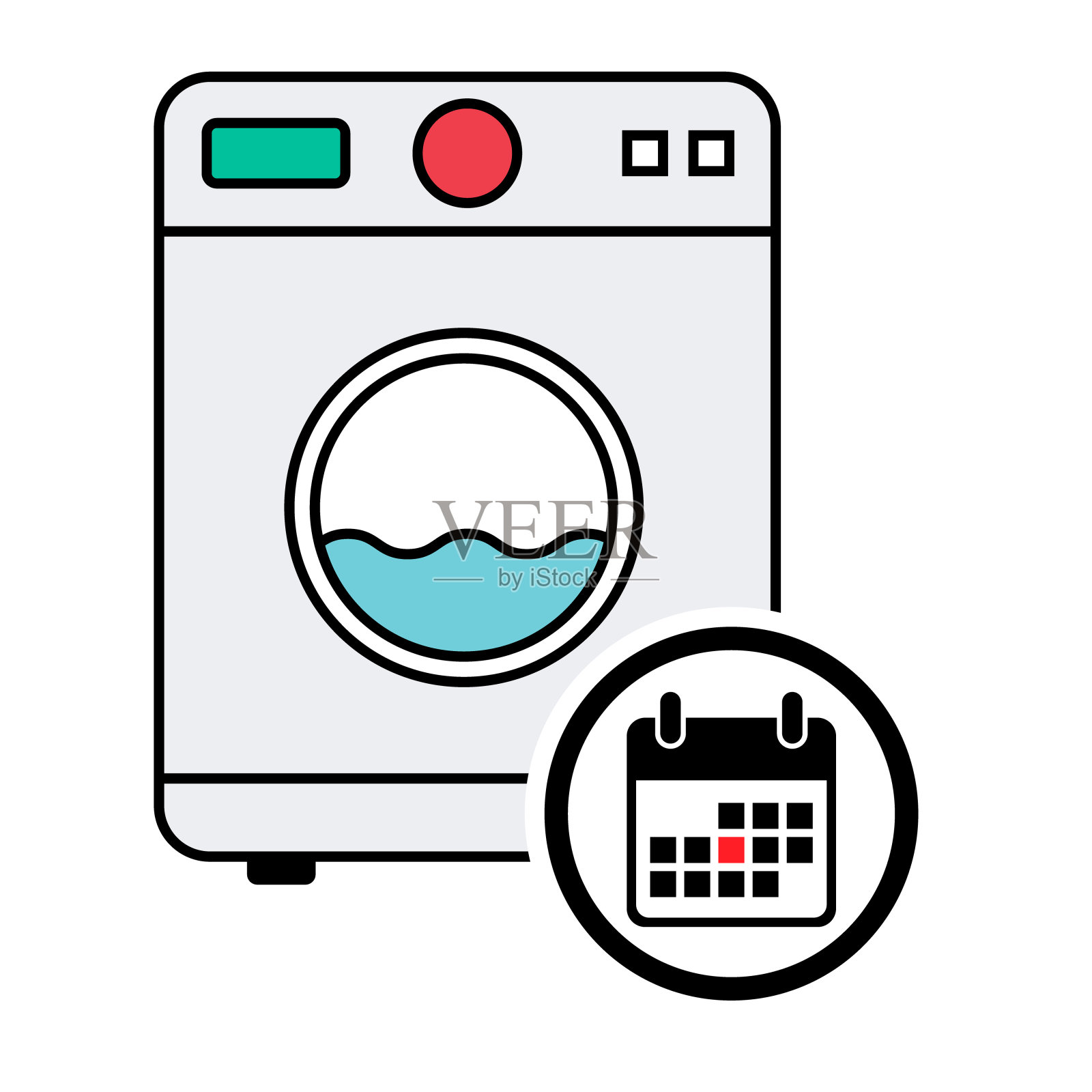 洗衣机设备，电动洗衣机洗衣图标，洗衣符号衣服，矢量插图背景插画图片素材