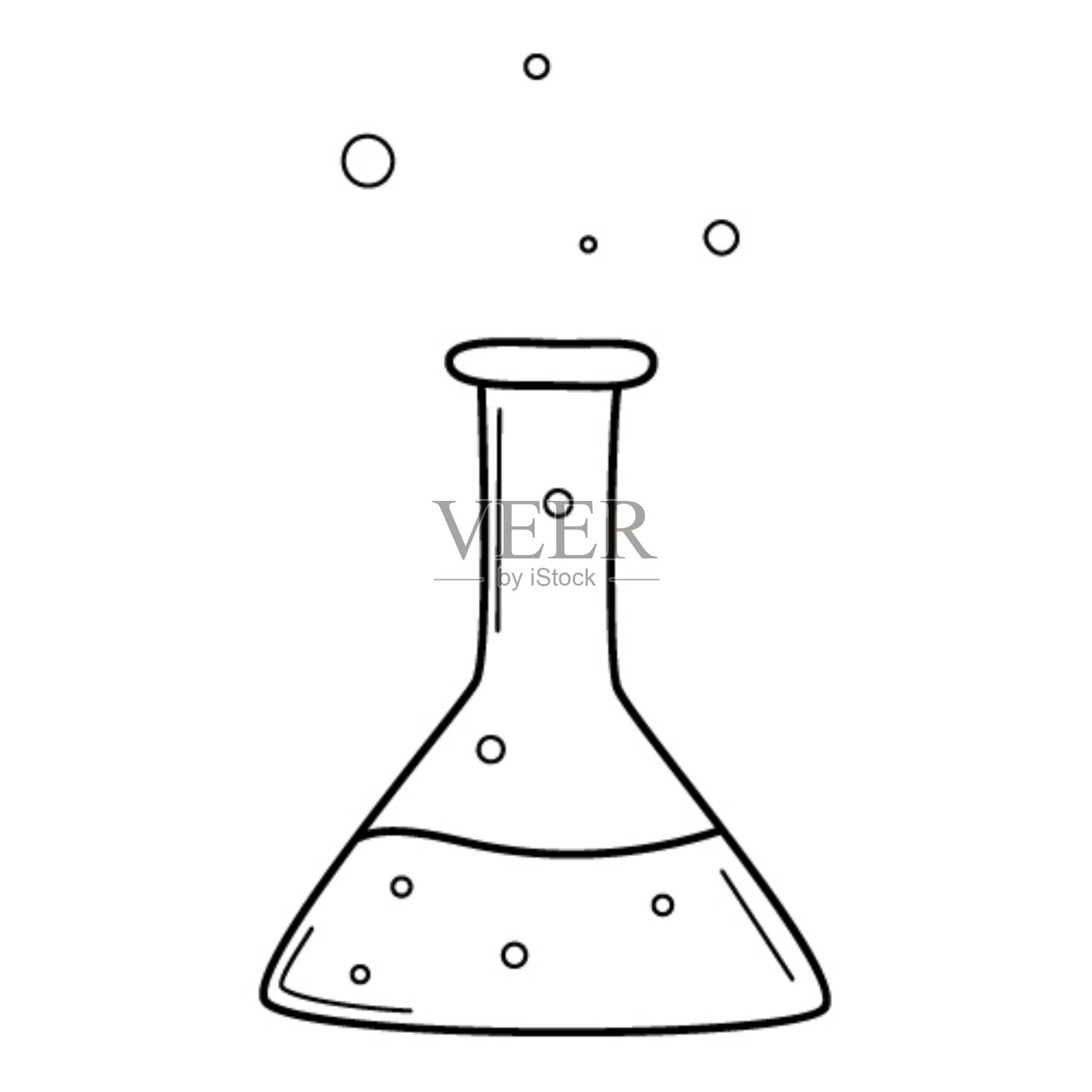 装有液体的试管。化工设备。涂鸦风格轮廓。手绘的黑白矢量插图。设计元素被隔离在白色背景上。插画图片素材