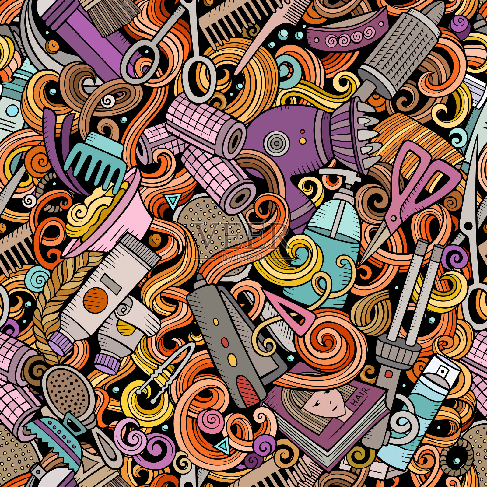 发廊手绘涂鸦无缝模式插画图片素材