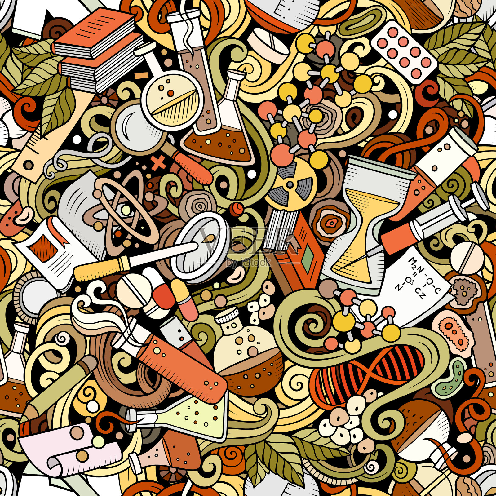 科学手绘涂鸦无缝模式插画图片素材