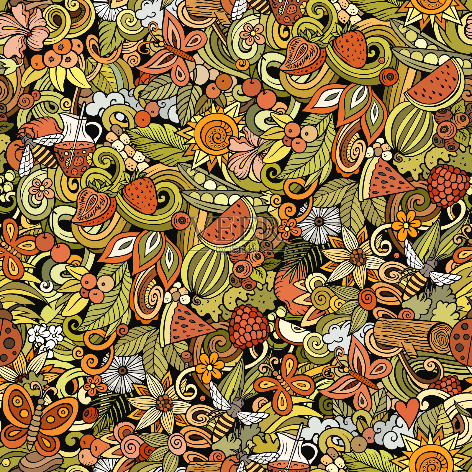 卡通涂鸦夏日无缝图案插画图片素材