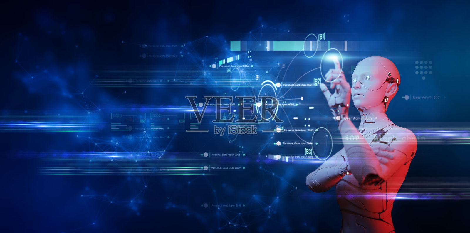 Cyber数字世界android机器人手指电脑编码背景，未来数字技术AI人工智能自动化。计算机编程和知识概念照片摄影图片