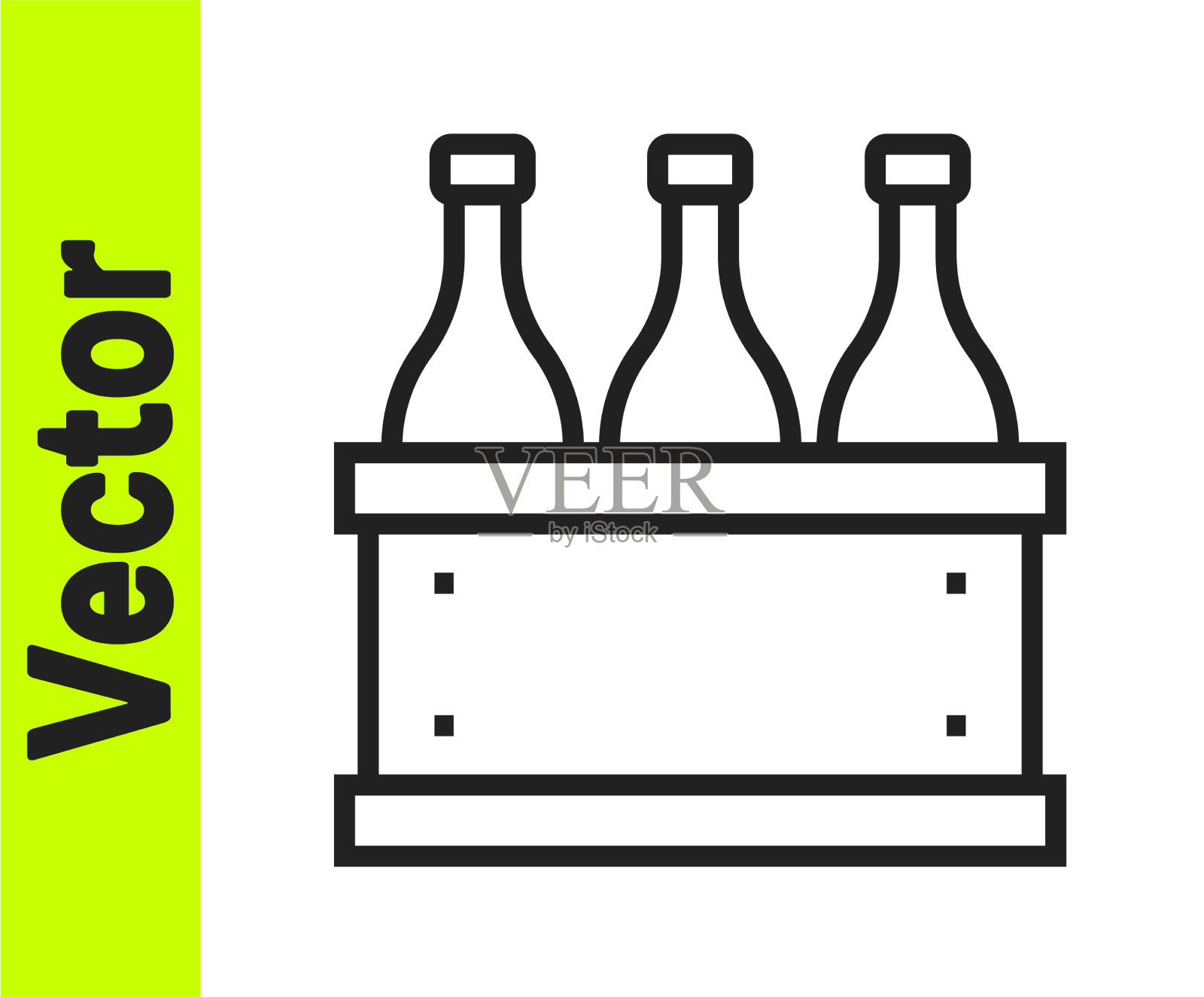 黑线瓶酒在木盒图标插画图片素材