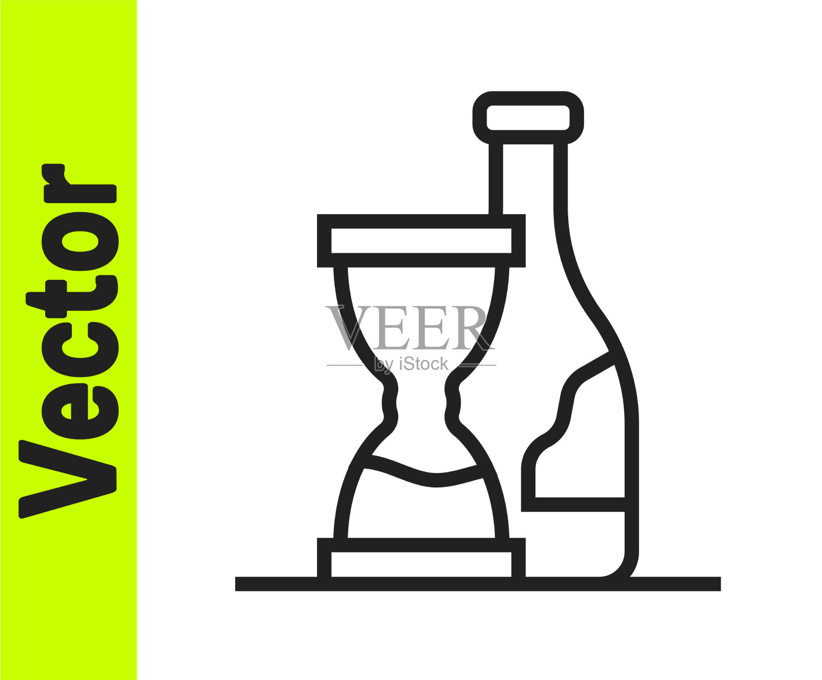 黑线瓶酒图标孤立在白色上图标素材