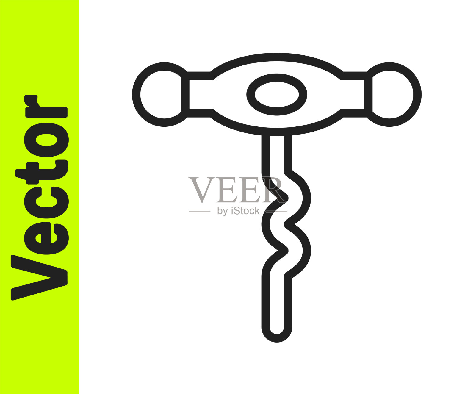 黑线葡萄酒开瓶器图标隔离在白色上插画图片素材