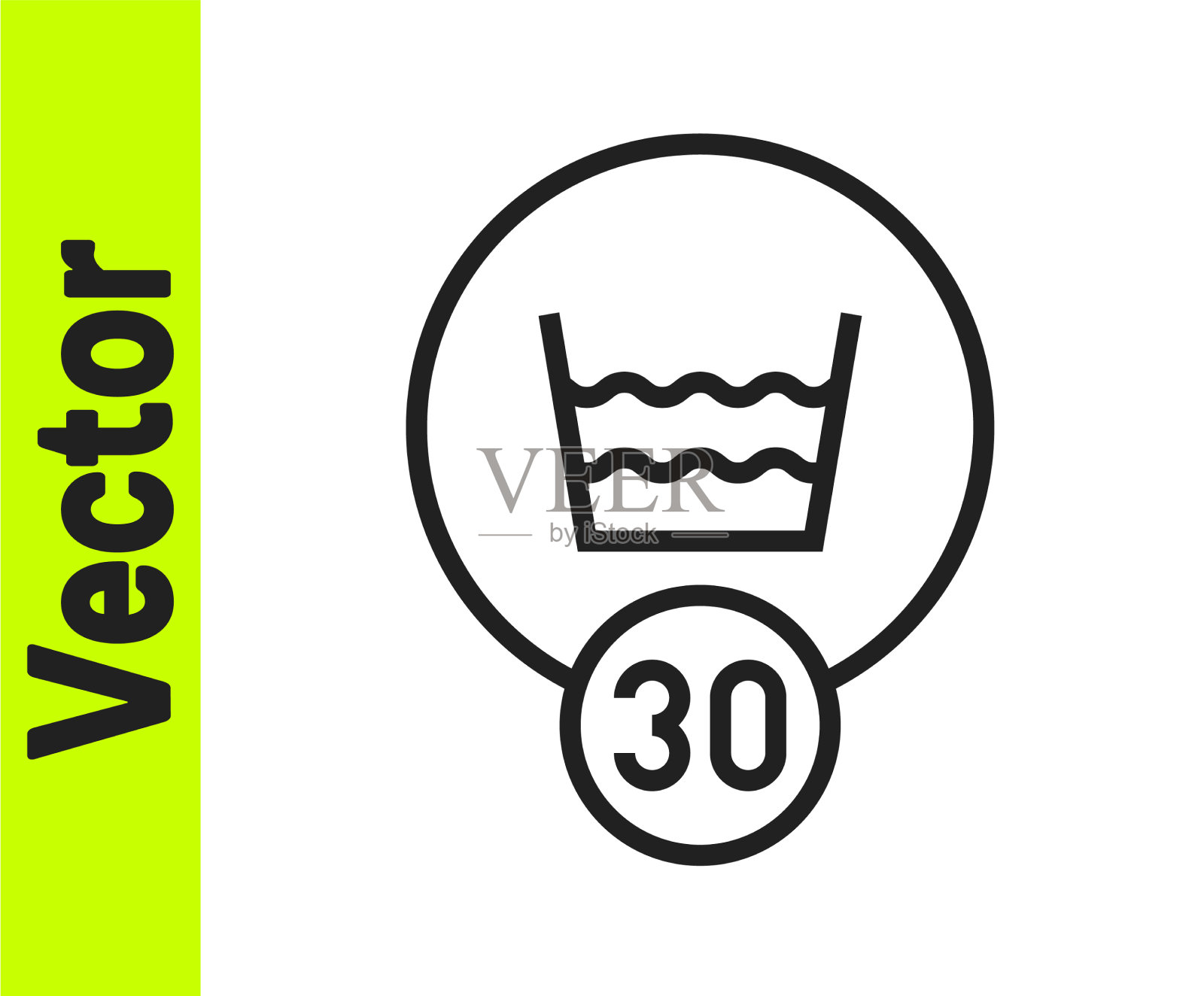 黑色线条在30摄氏度下洗涤图标插画图片素材