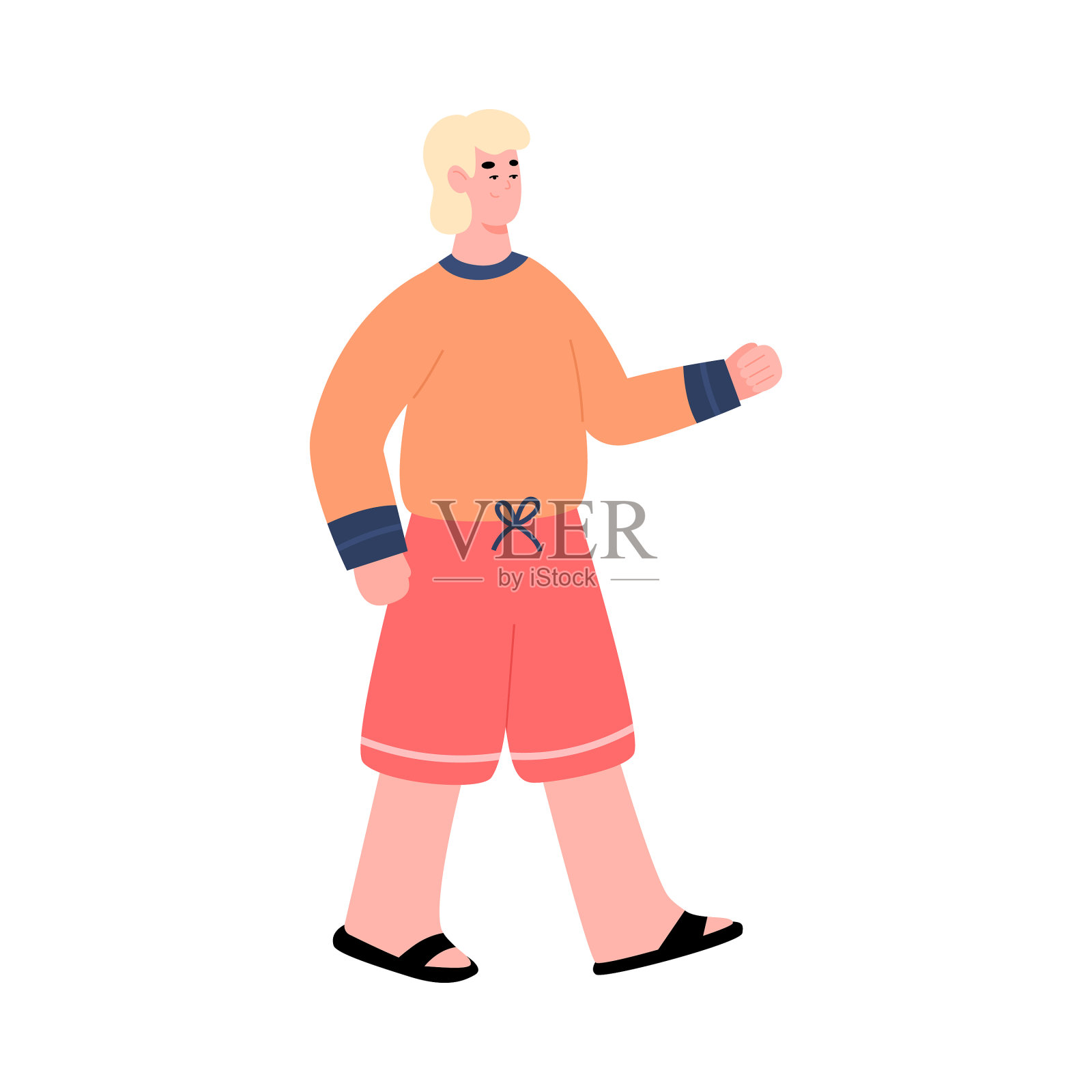 年轻人穿着休闲服装和短裤卡通设计元素图片