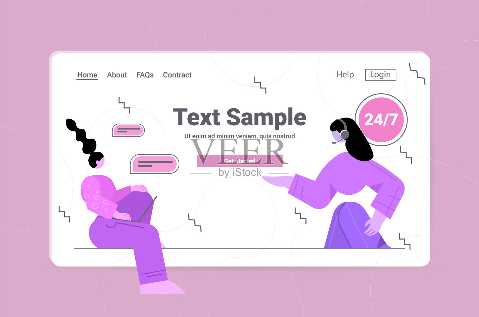 女客户正在和呼叫中心接线员聊天插画图片素材