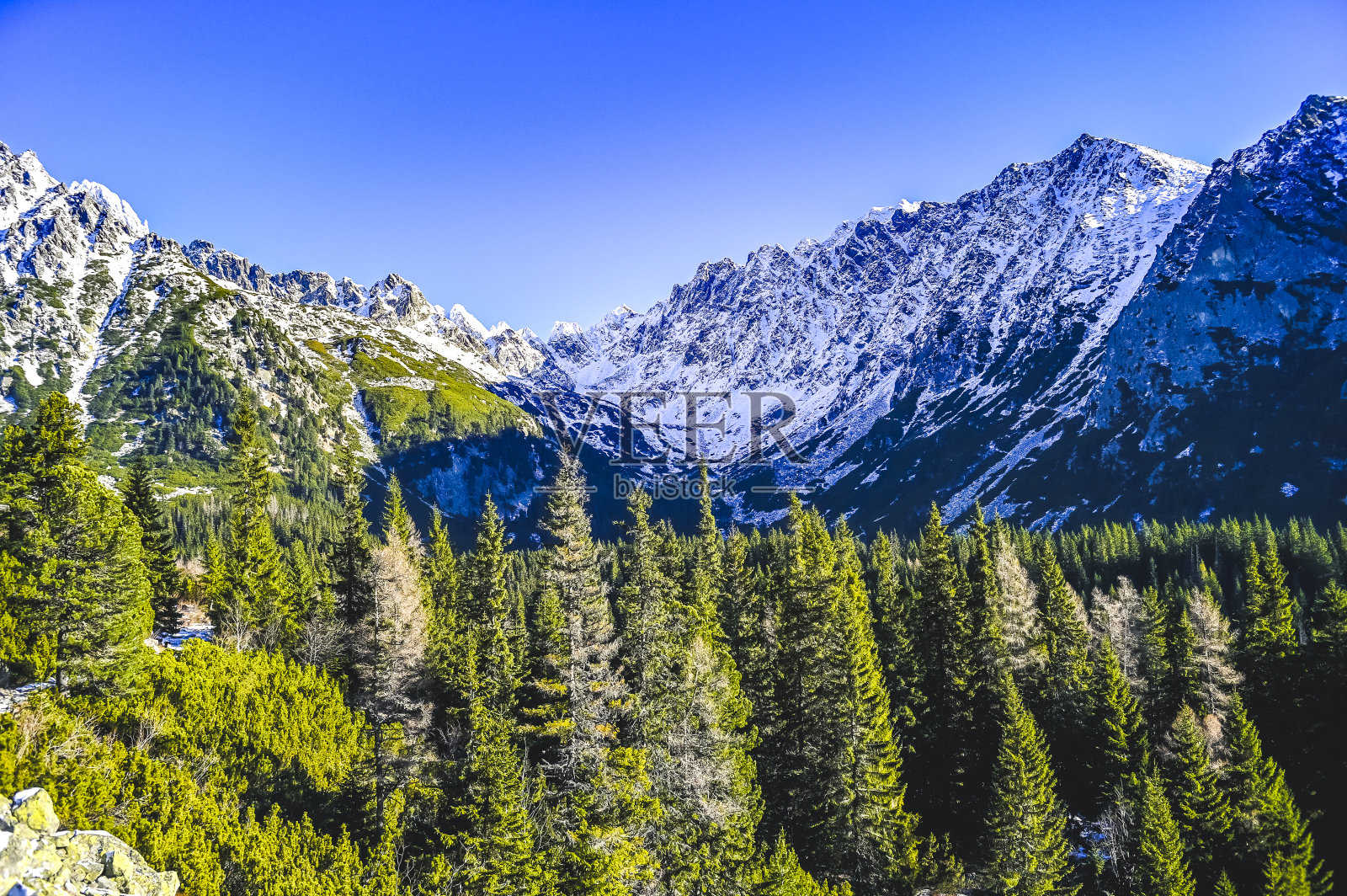 Popradske湖，Popradske pleso，斯洛伐克高塔特拉国家公园非常受欢迎的徒步旅行目的地照片摄影图片