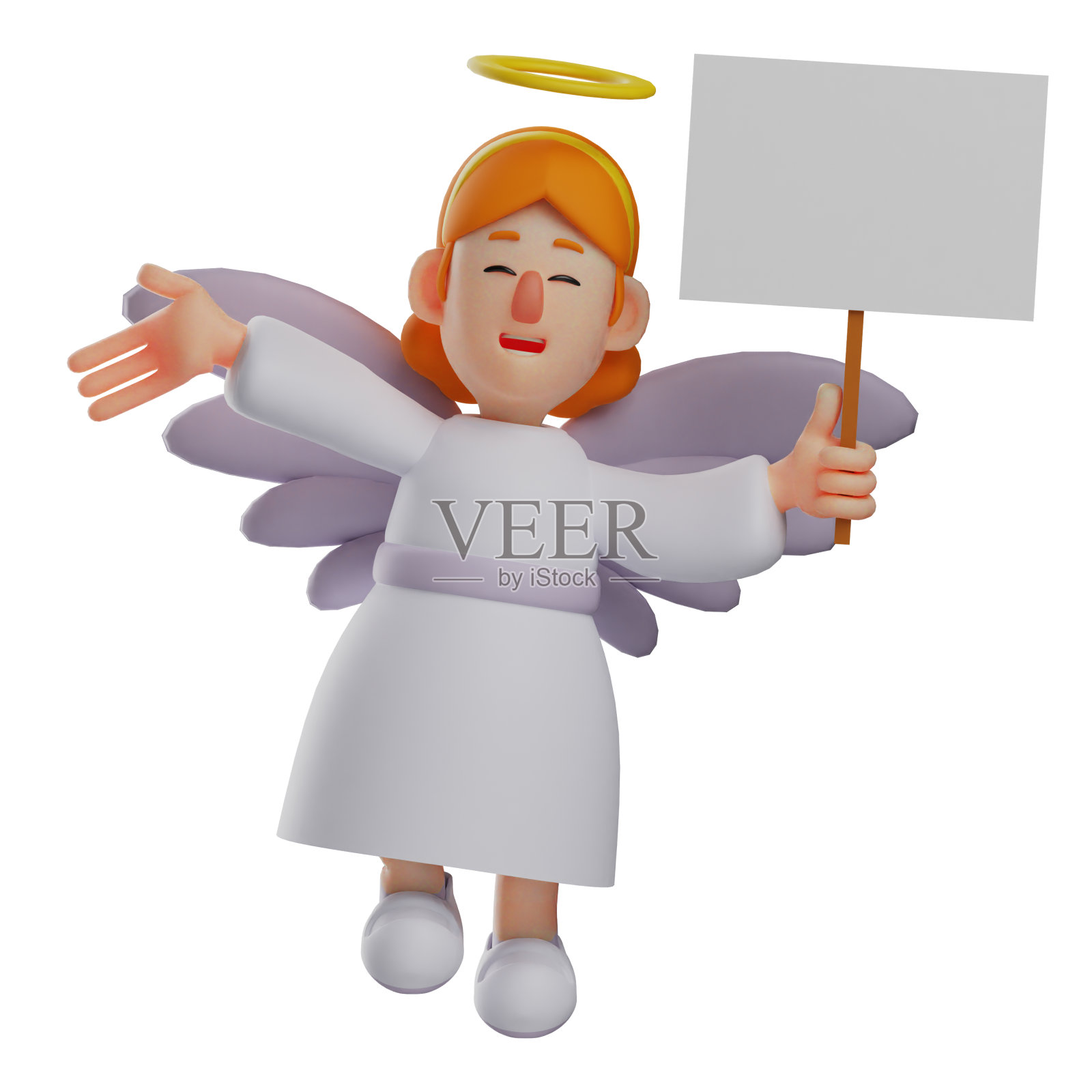 3D天使卡通与空白的标志照片摄影图片