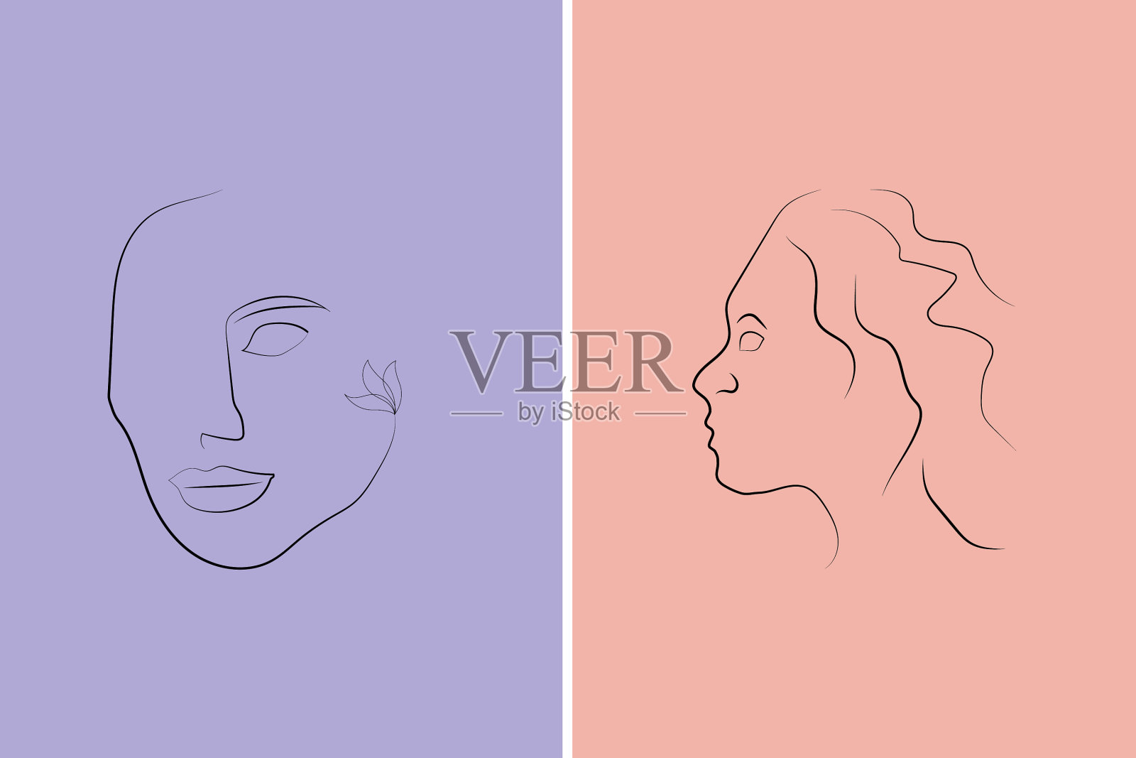 手绘线画最小的女人肖像插画图片素材