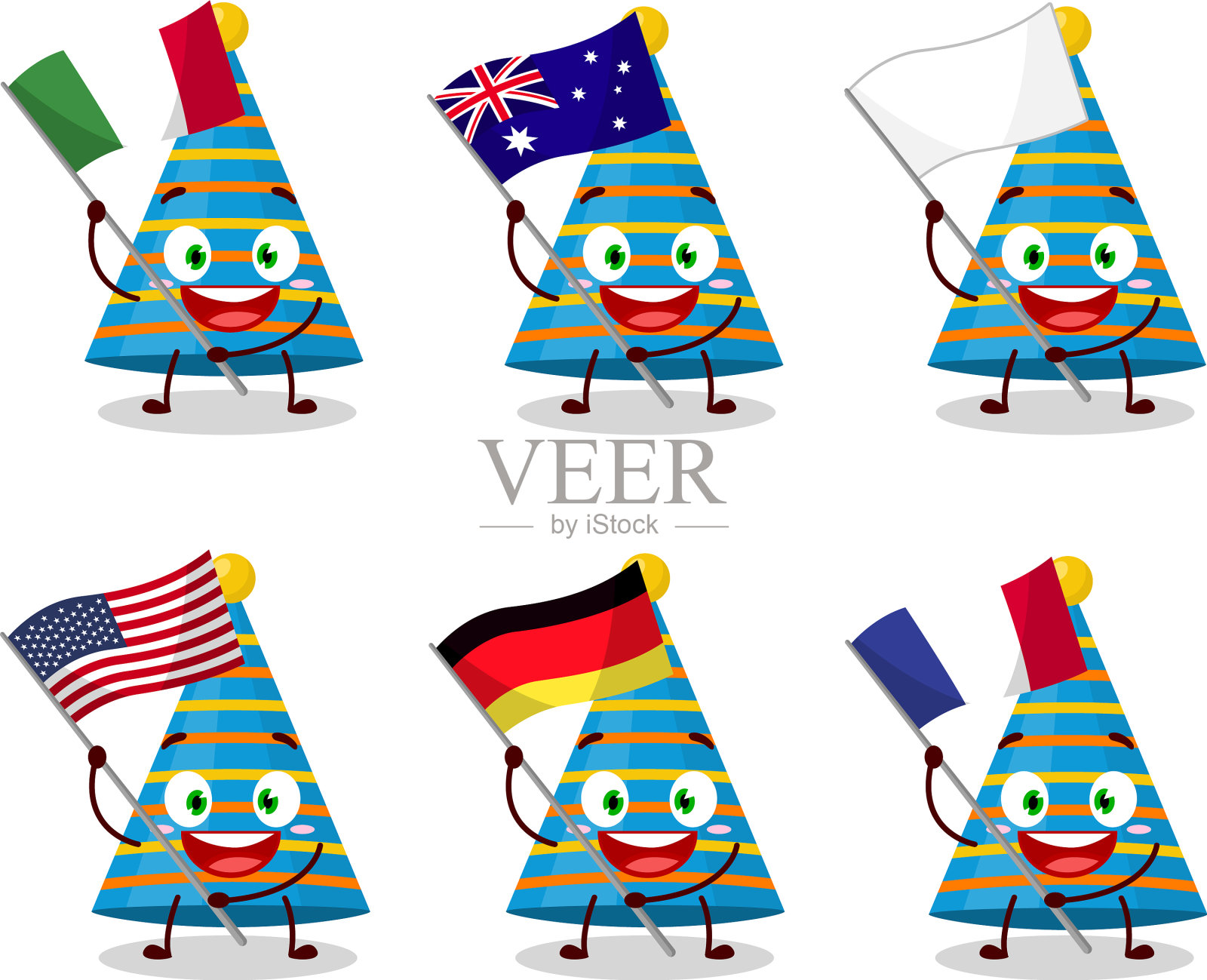 蓝色的帽子给不同的国家带来国旗插画图片素材