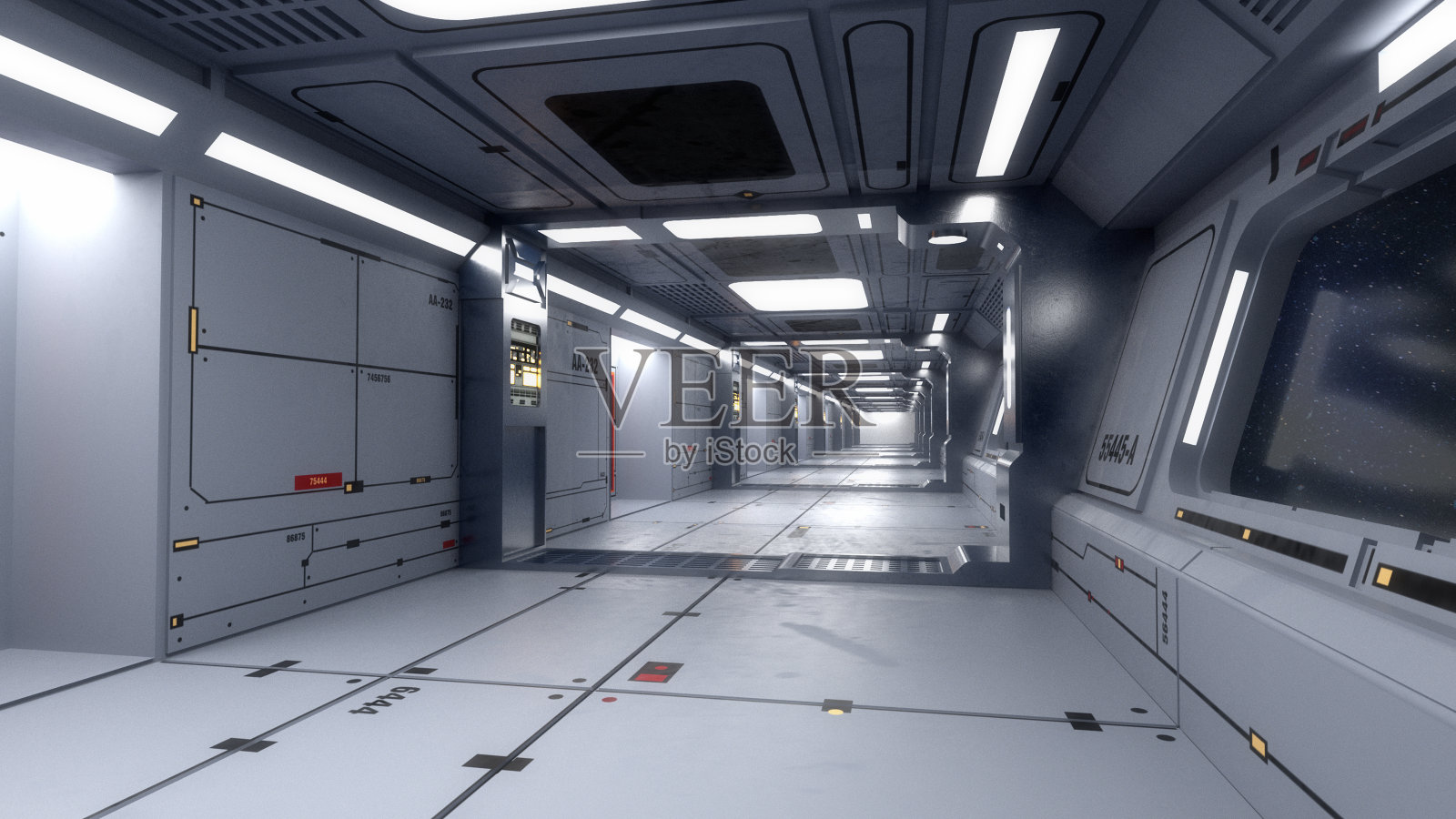 3 d渲染。未来的走廊。现代建筑和室内宇宙飞船的概念照片摄影图片