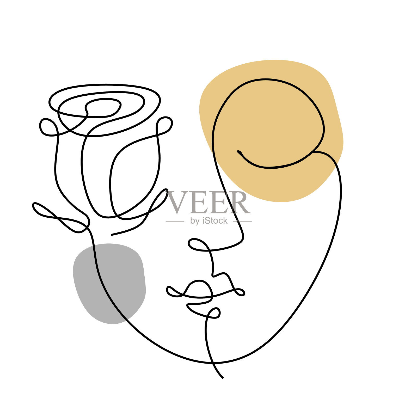 抽象女人脸一线画。肖像简约风格插画图片素材