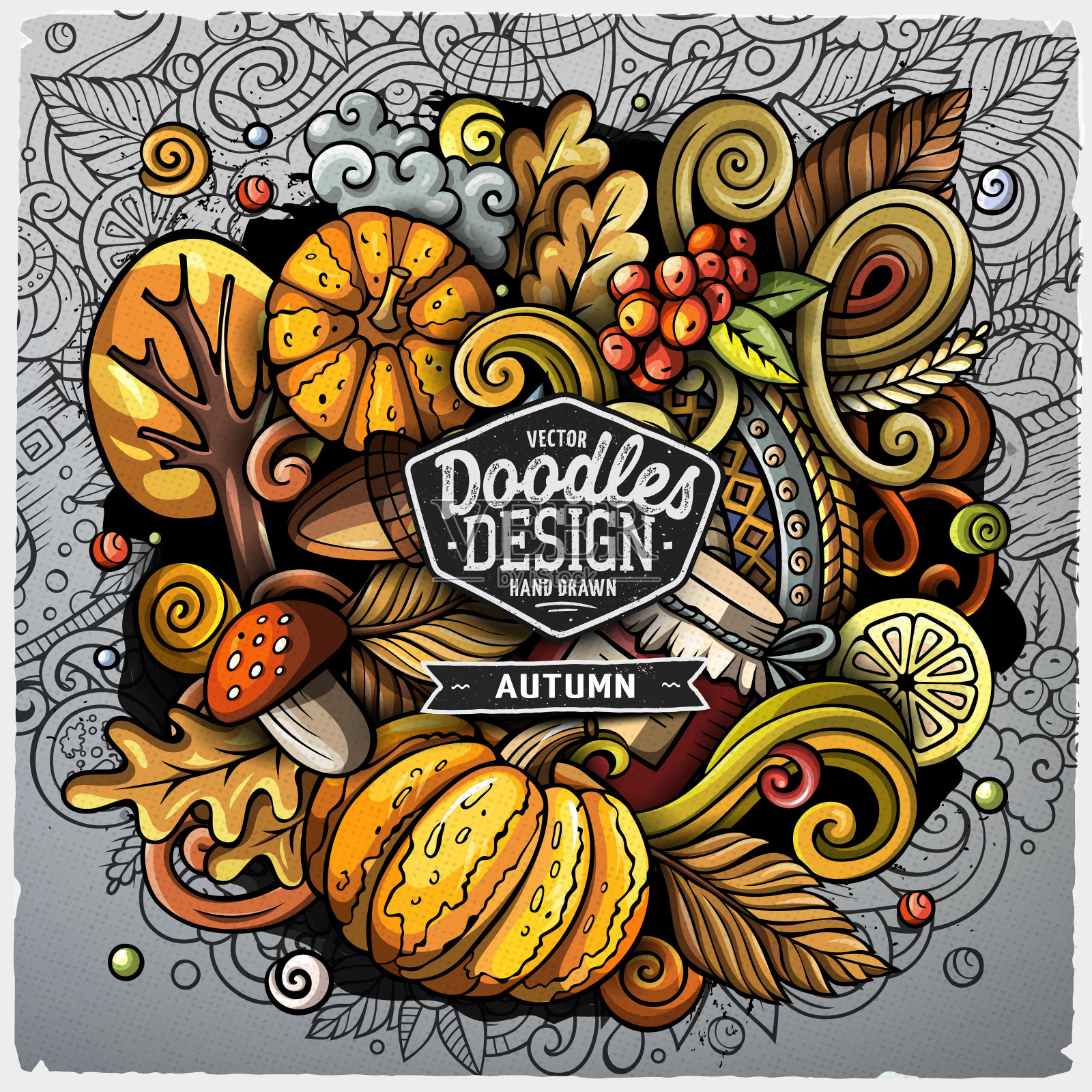 卡通矢量涂鸦秋天插图。插画图片素材