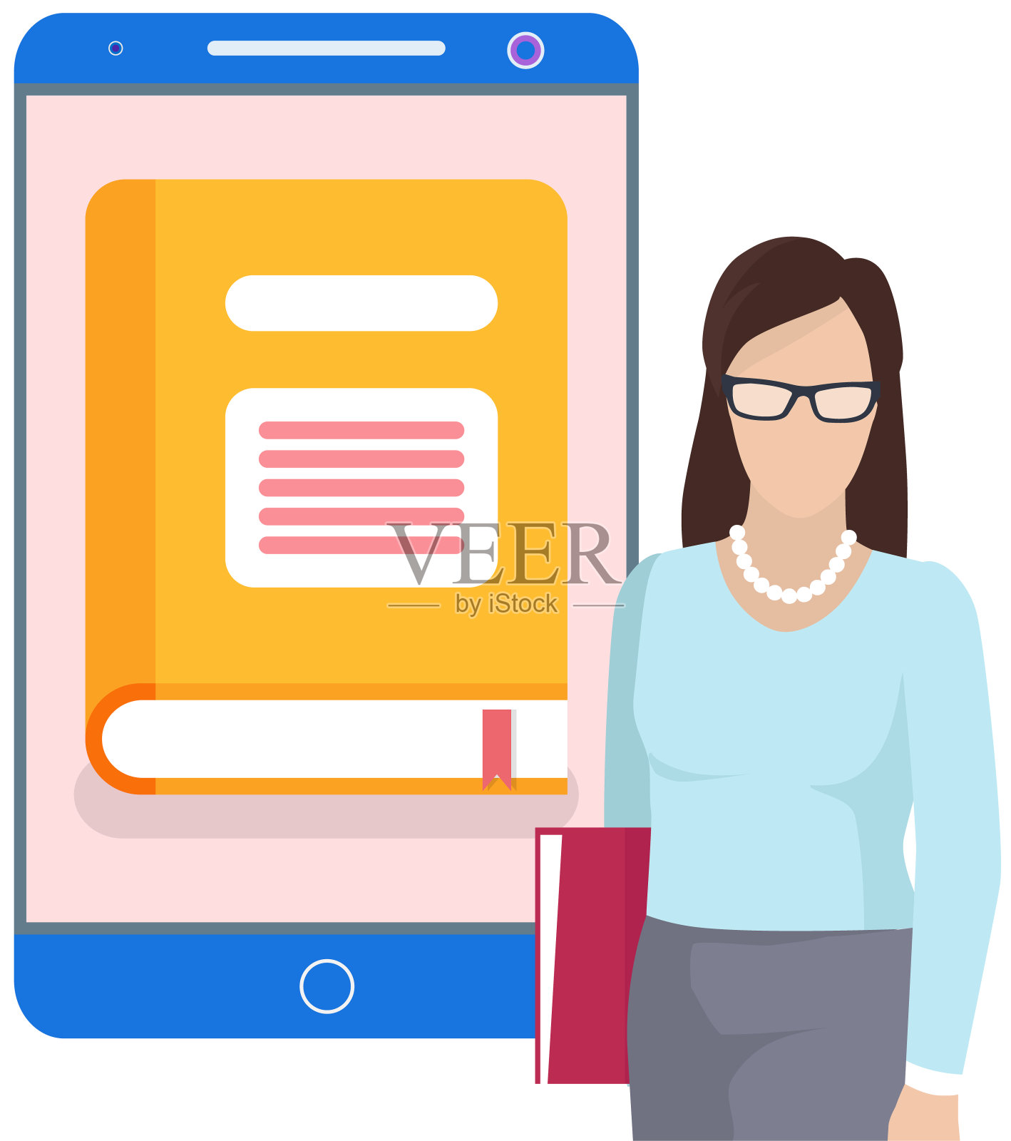 数字电子图书馆、网上书店概念与教材。现代technilogies电子书插画图片素材