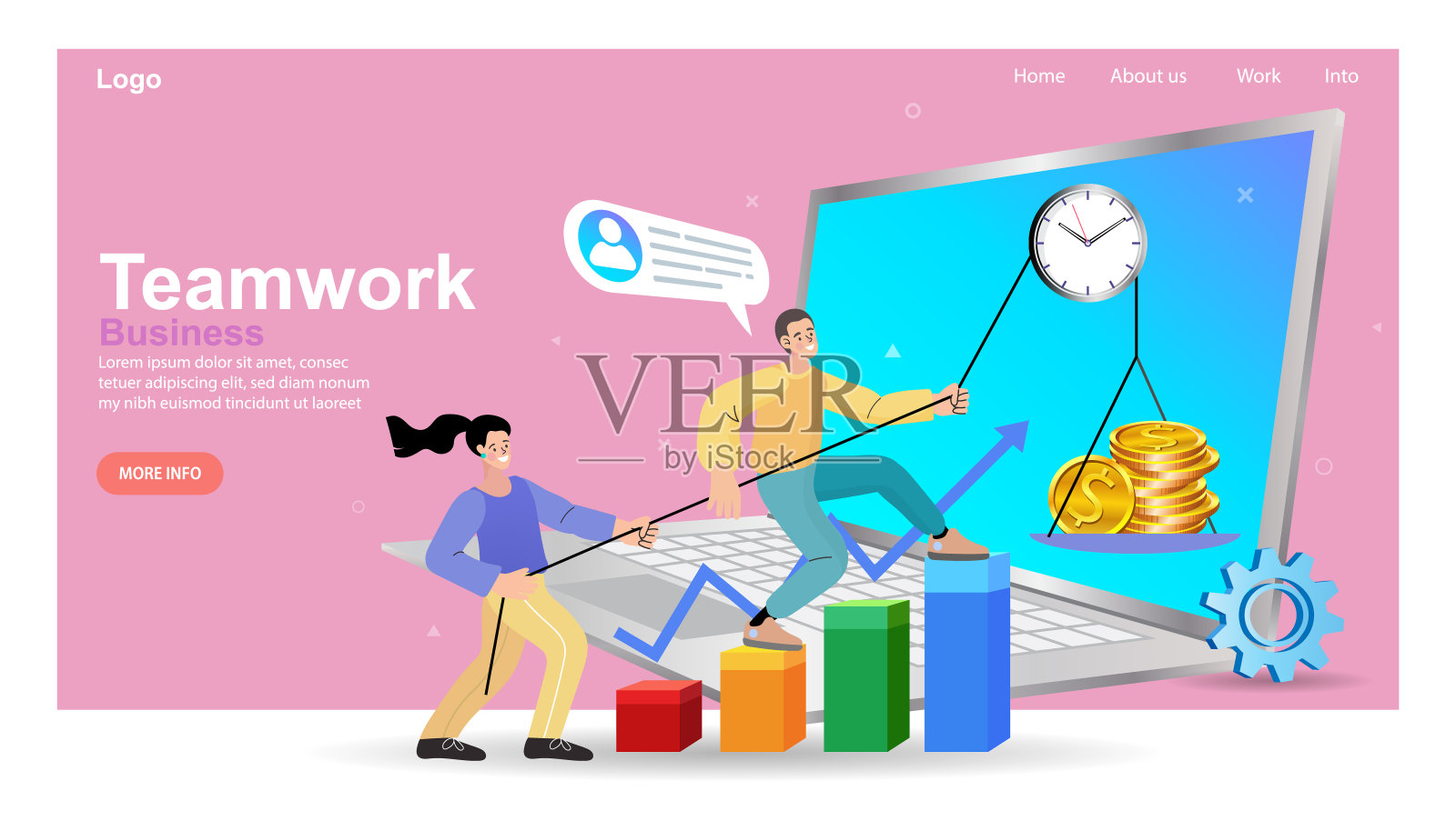 业务人员组装拼图并代表团队支持。团队合作的概念，商业合作，集体项目工作。现代平面彩色矢量插图。插画图片素材