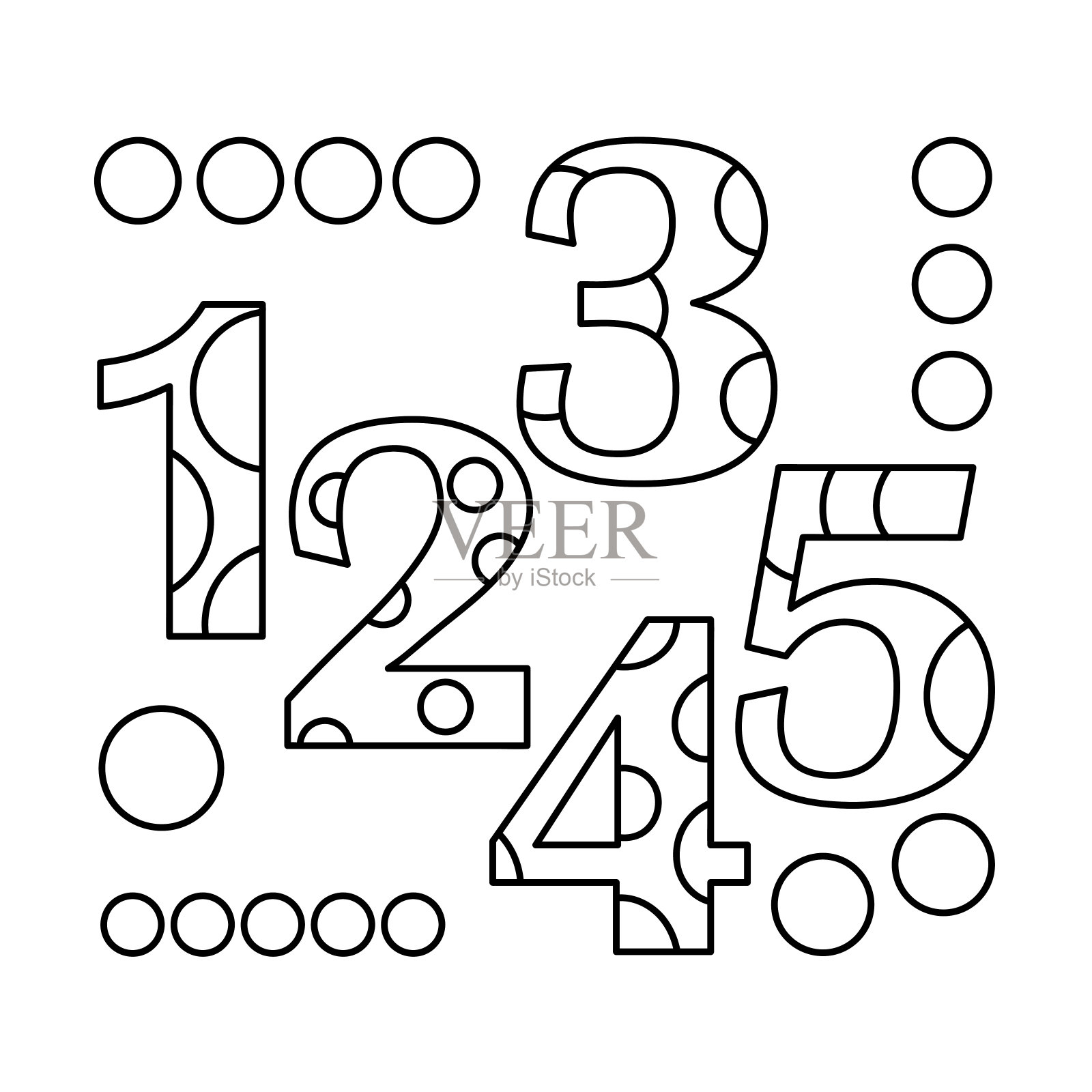 儿童涂色本。有图案的数字从1到5。学习和玩耍。插画图片素材