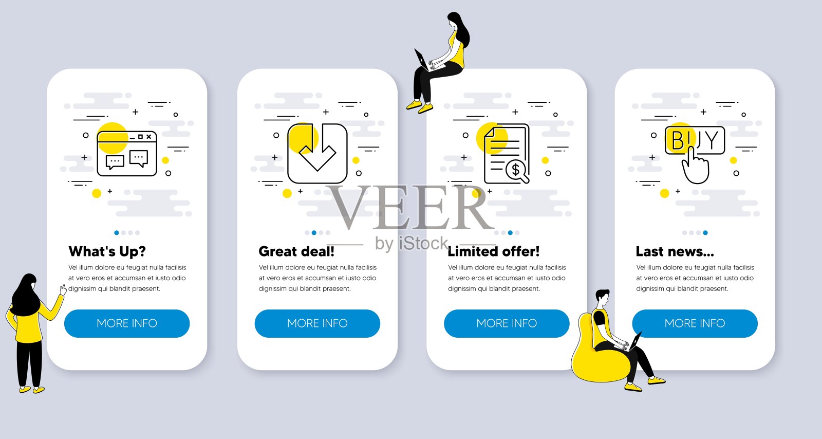 行图标集，如财务文档，浏览器窗口，加载文档。向量插画图片素材