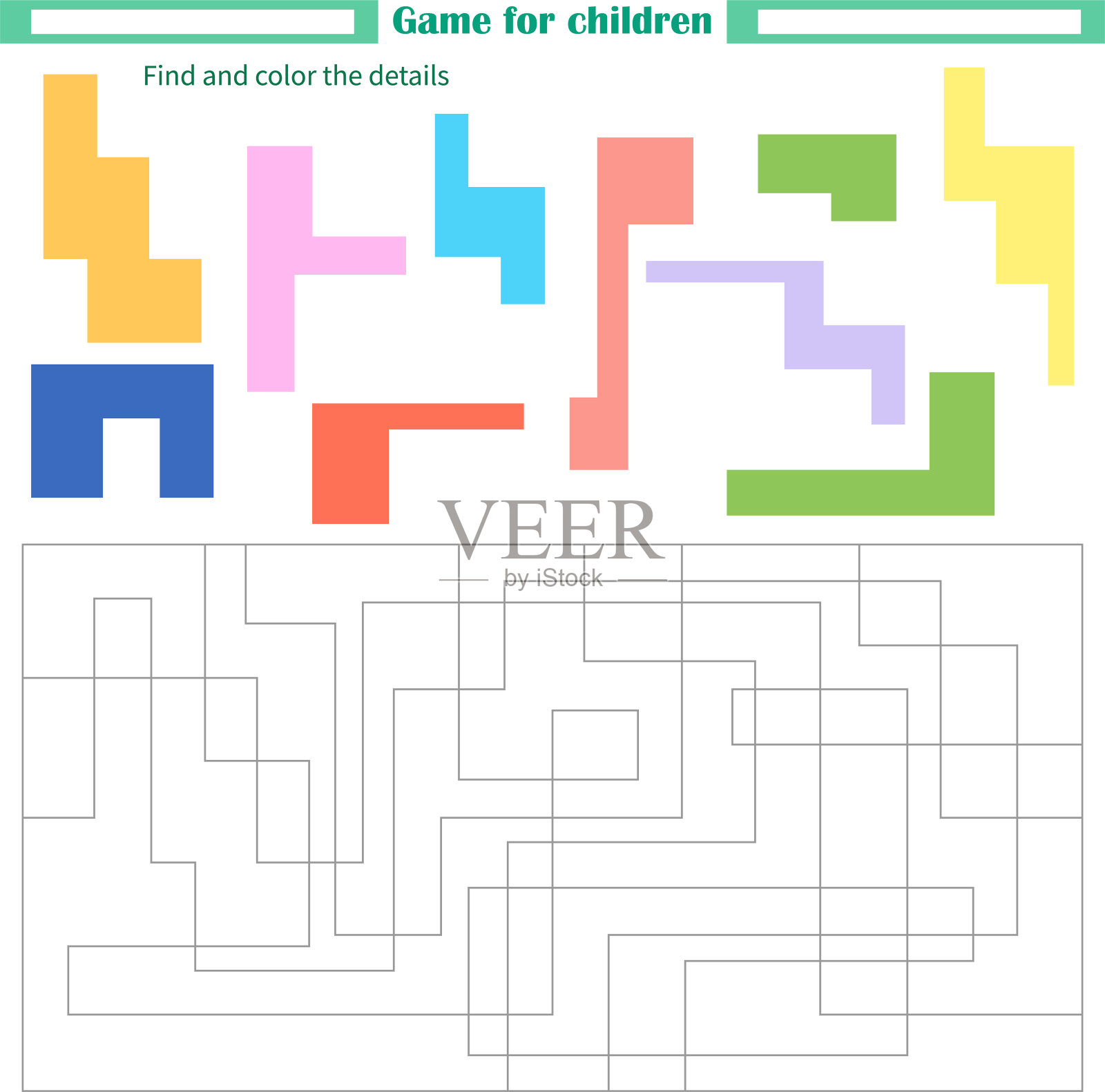 儿童游戏。工作表。根据样品颜色寻找并粉刷零件插画图片素材