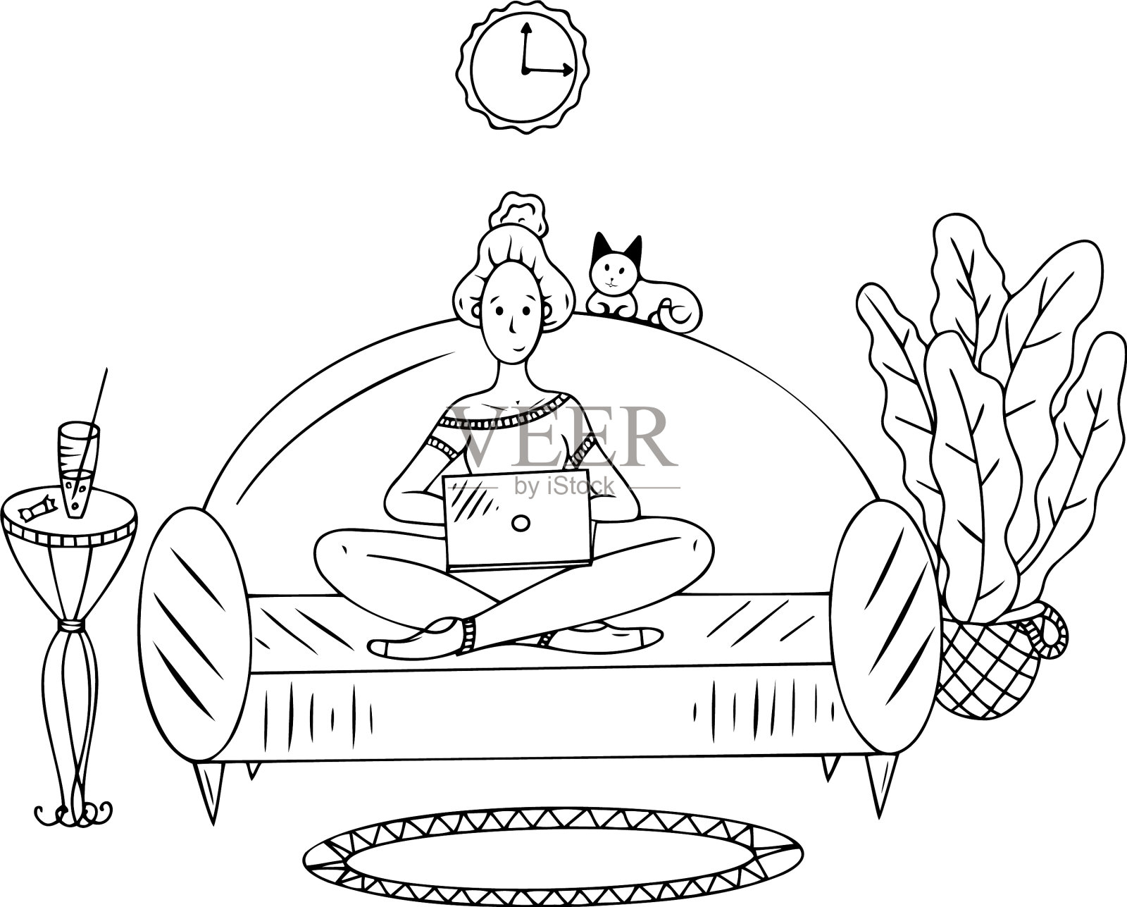 坐在椅子上的女人插画图片素材