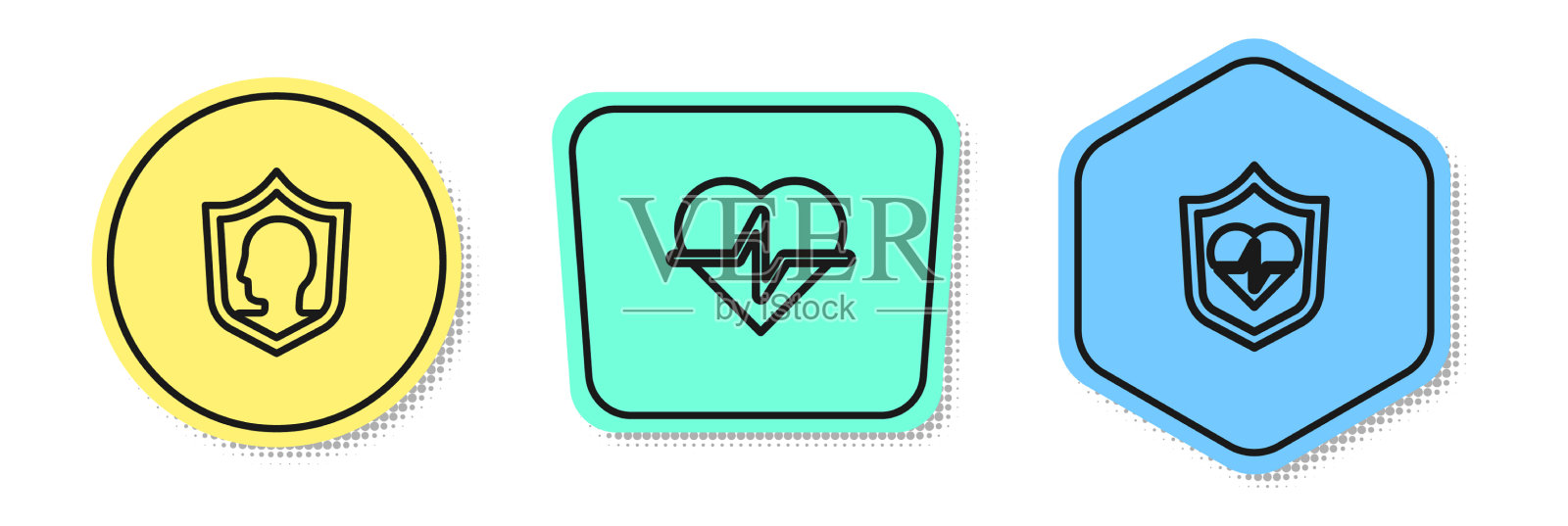 设线人寿保险用盾和彩色图标素材