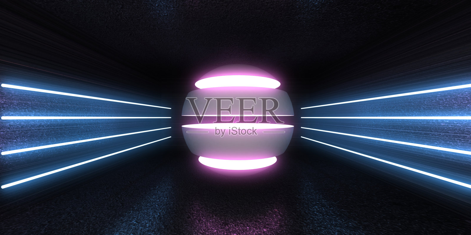 三维抽象背景霓虹灯。空间建设。三维插图照片摄影图片