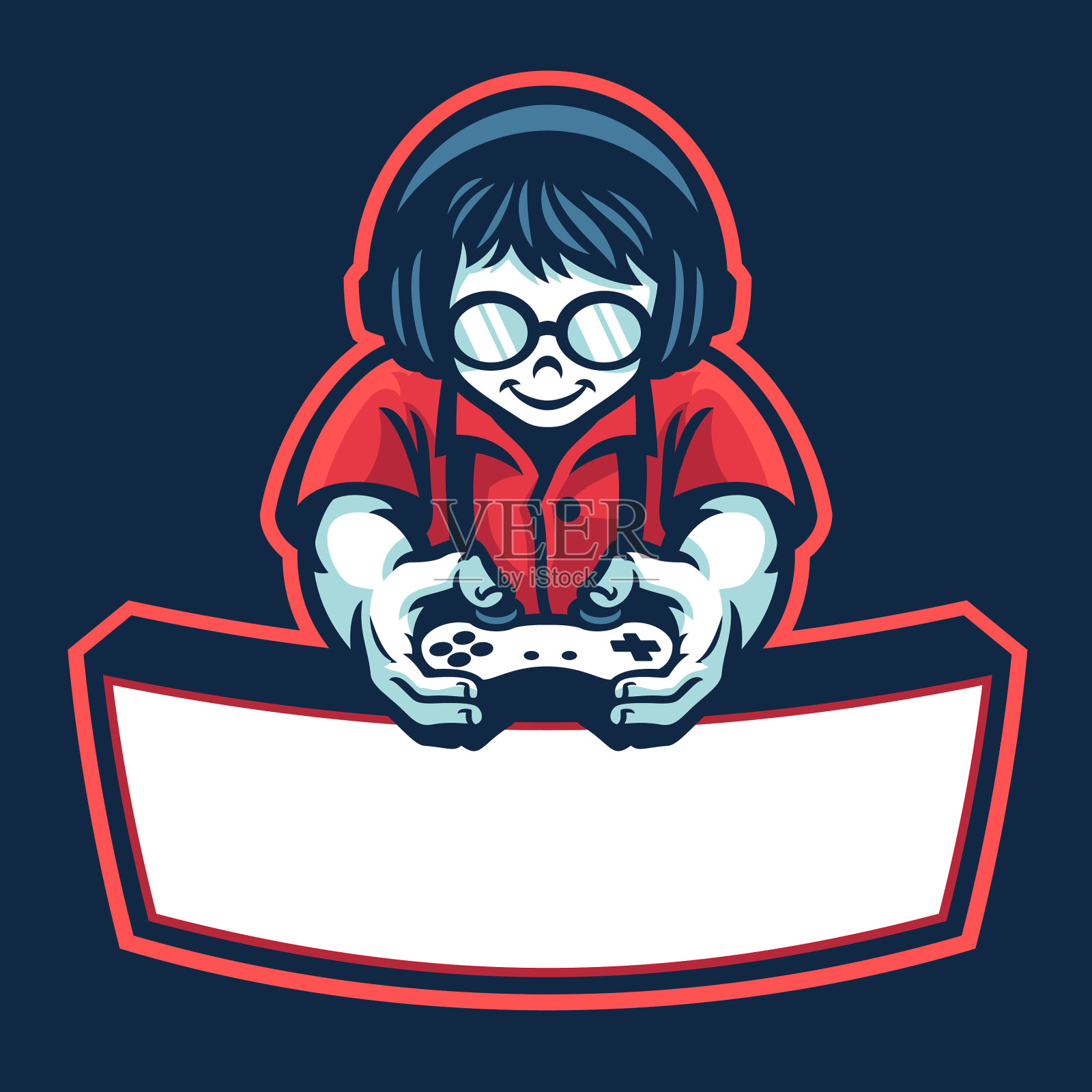 书呆子男孩吉祥物的电子竞技标志插画图片素材