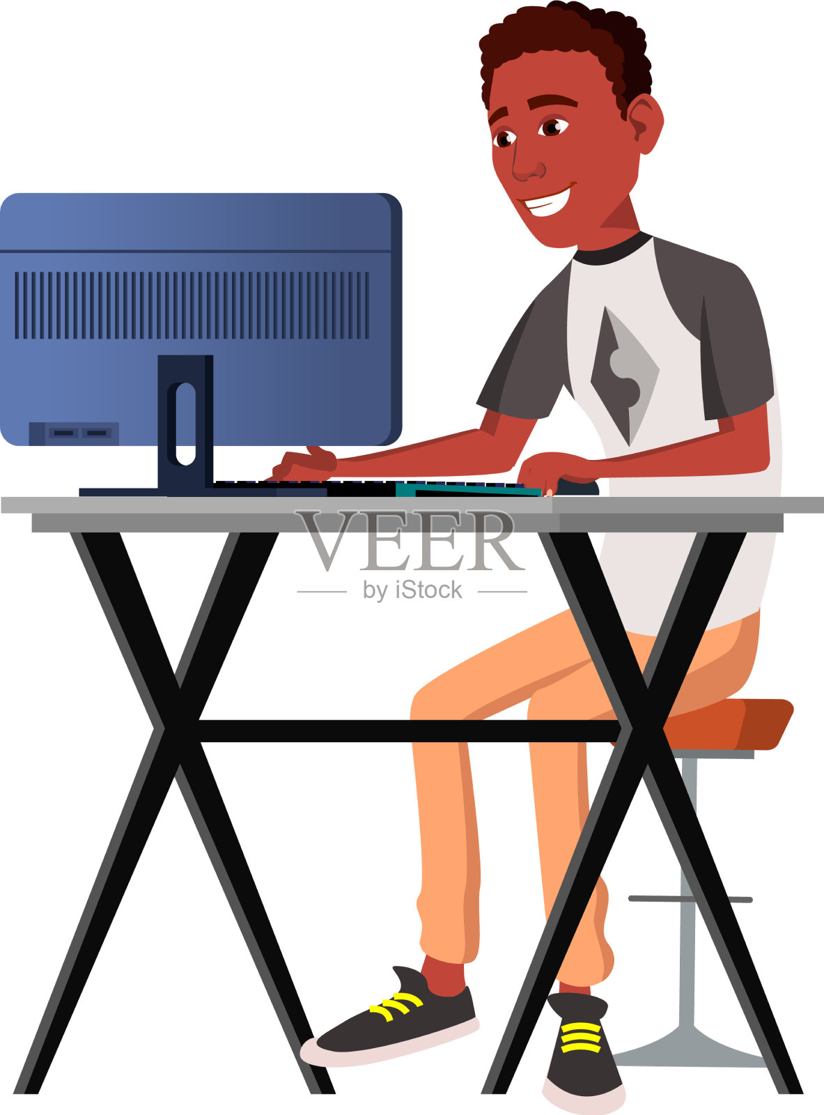 小男孩在电脑卡通上编写软件设计元素图片