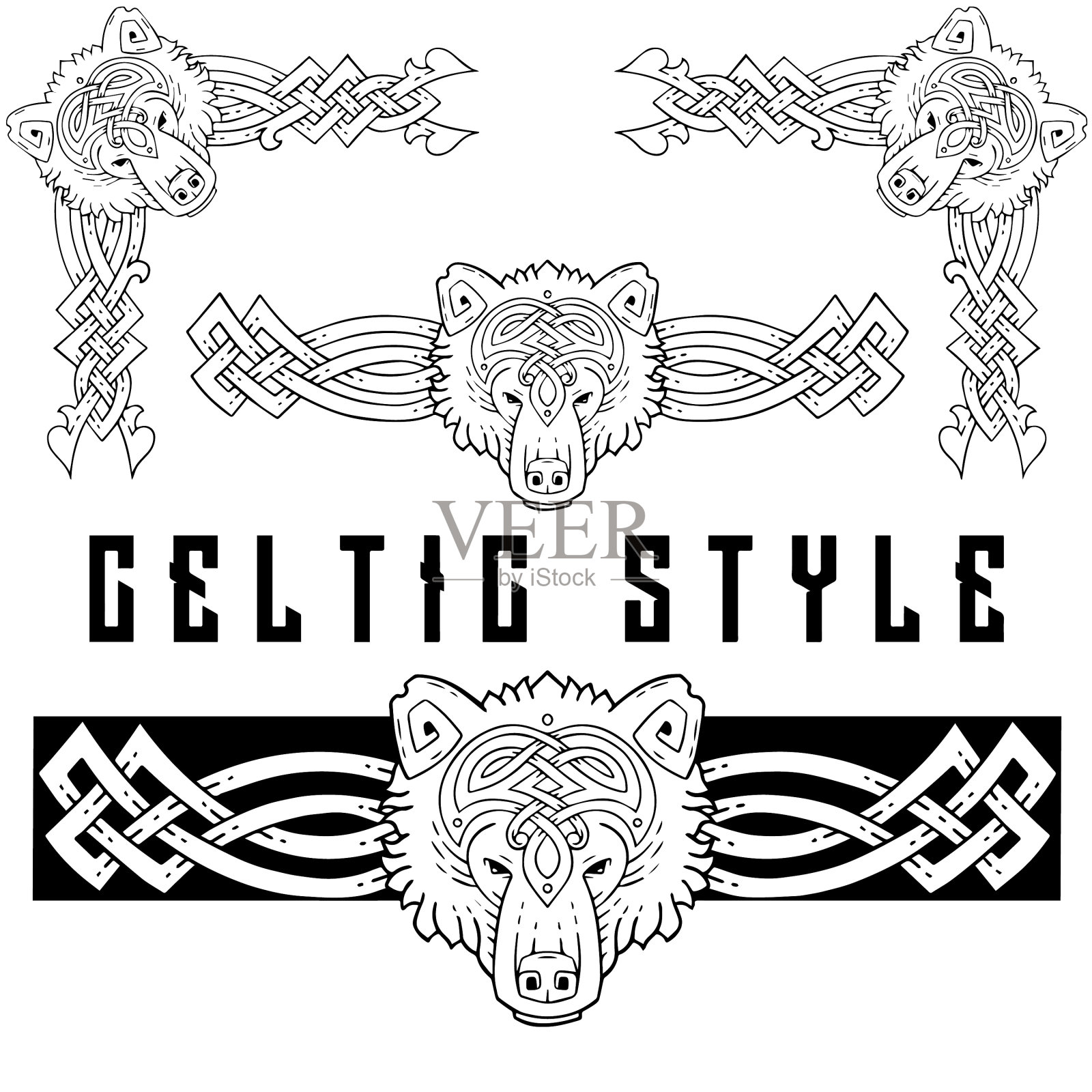 在凯尔特风格的旗帜上设置动物设计元素图片