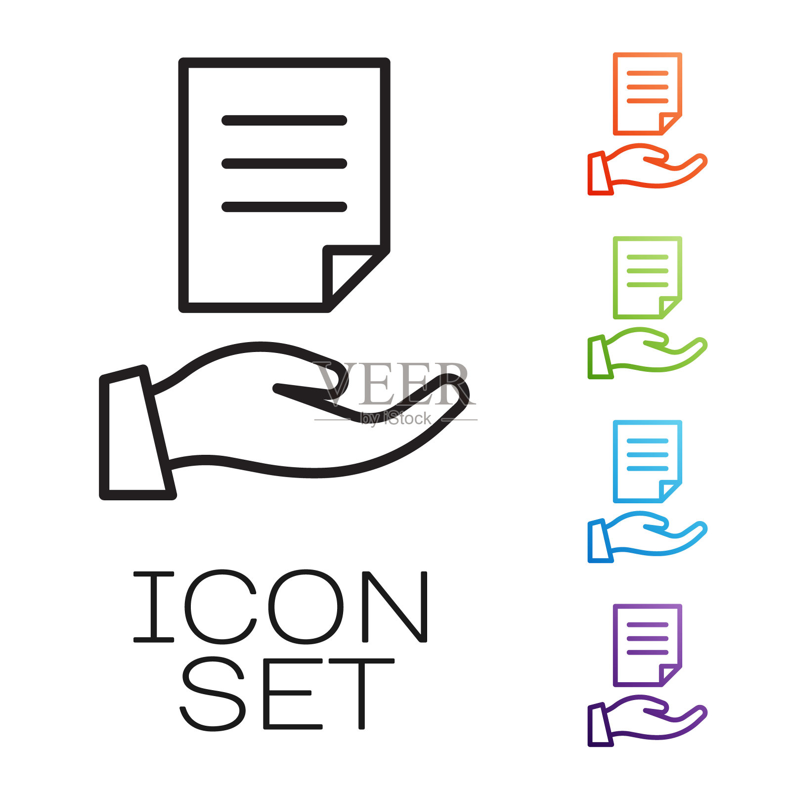 黑线房屋合同图标孤立在白色背景。合同创建服务，文件形成，申请表格组成。设置图标丰富多彩。向量图标素材