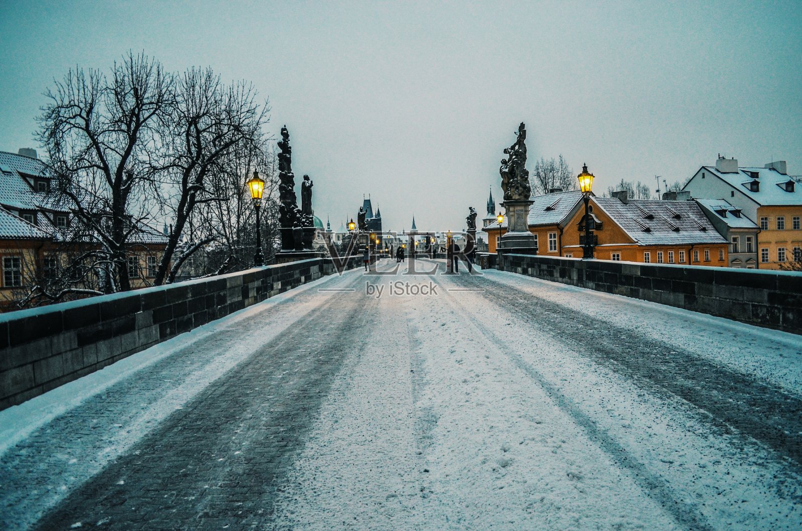雪中的查尔斯桥照片摄影图片