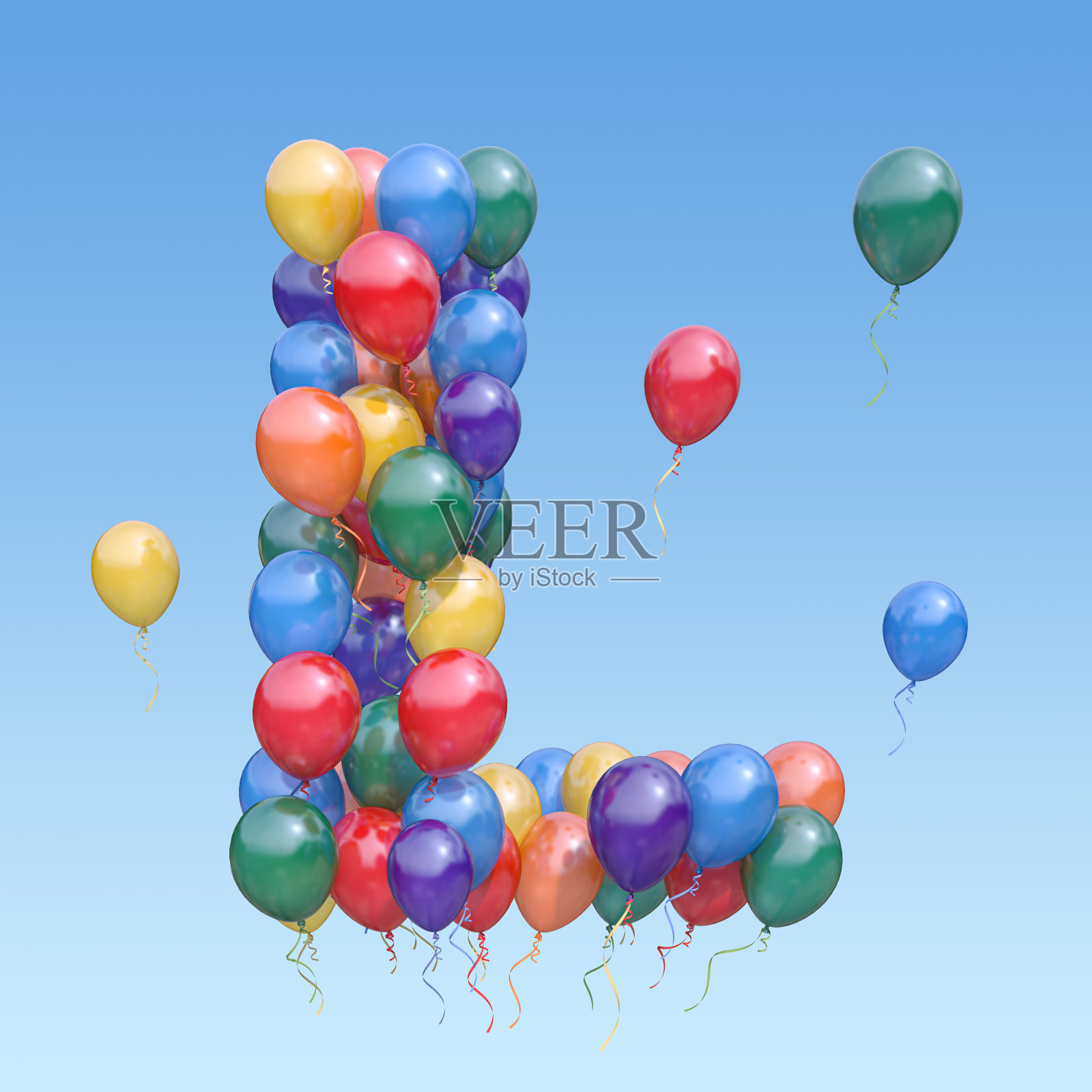 字母L来自空中的气球。发短信祝贺节日，生日，庆祝。照片摄影图片