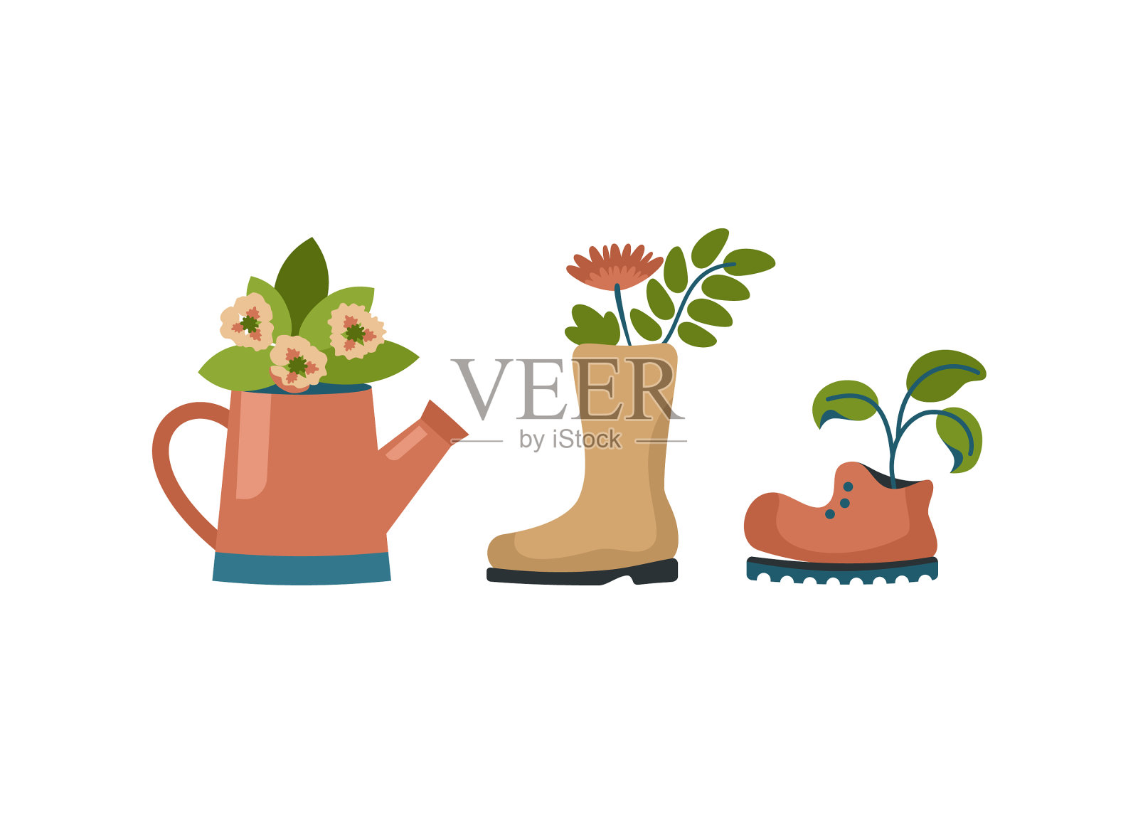 旧鞋像花盆一样破旧的橡胶靴设计元素图片