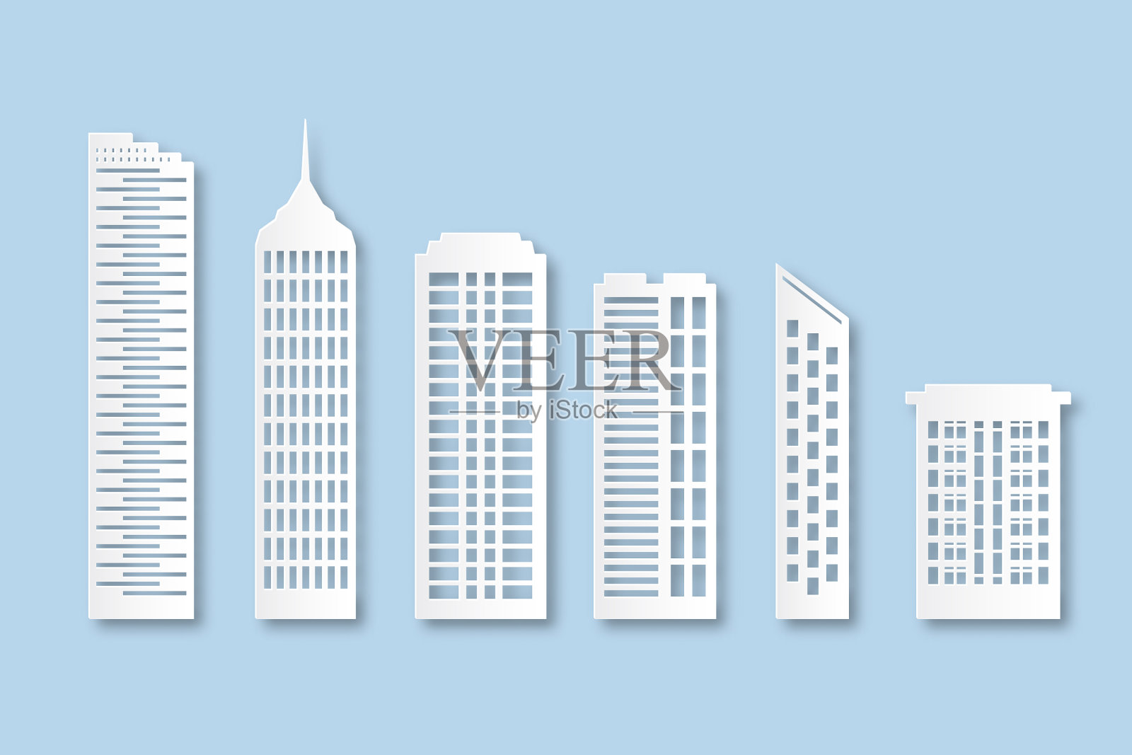 “折纸城市”里有带窗户的纸建筑插画图片素材