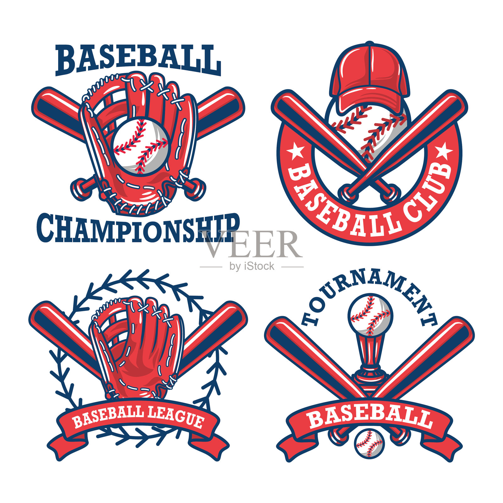 丰富多彩的棒球标志和徽章收集插画图片素材