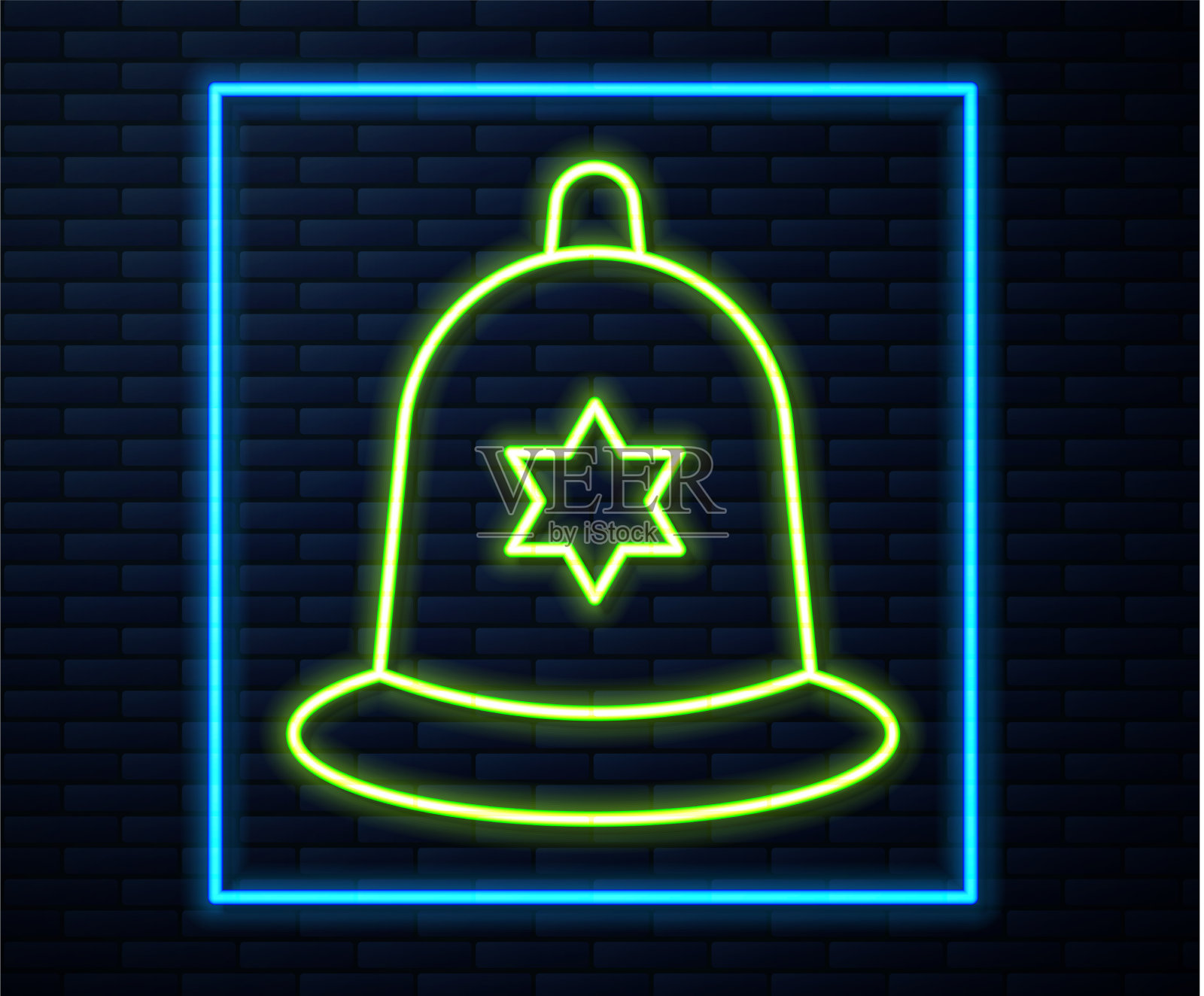 发光的霓虹灯线英国警察头盔图标插画图片素材