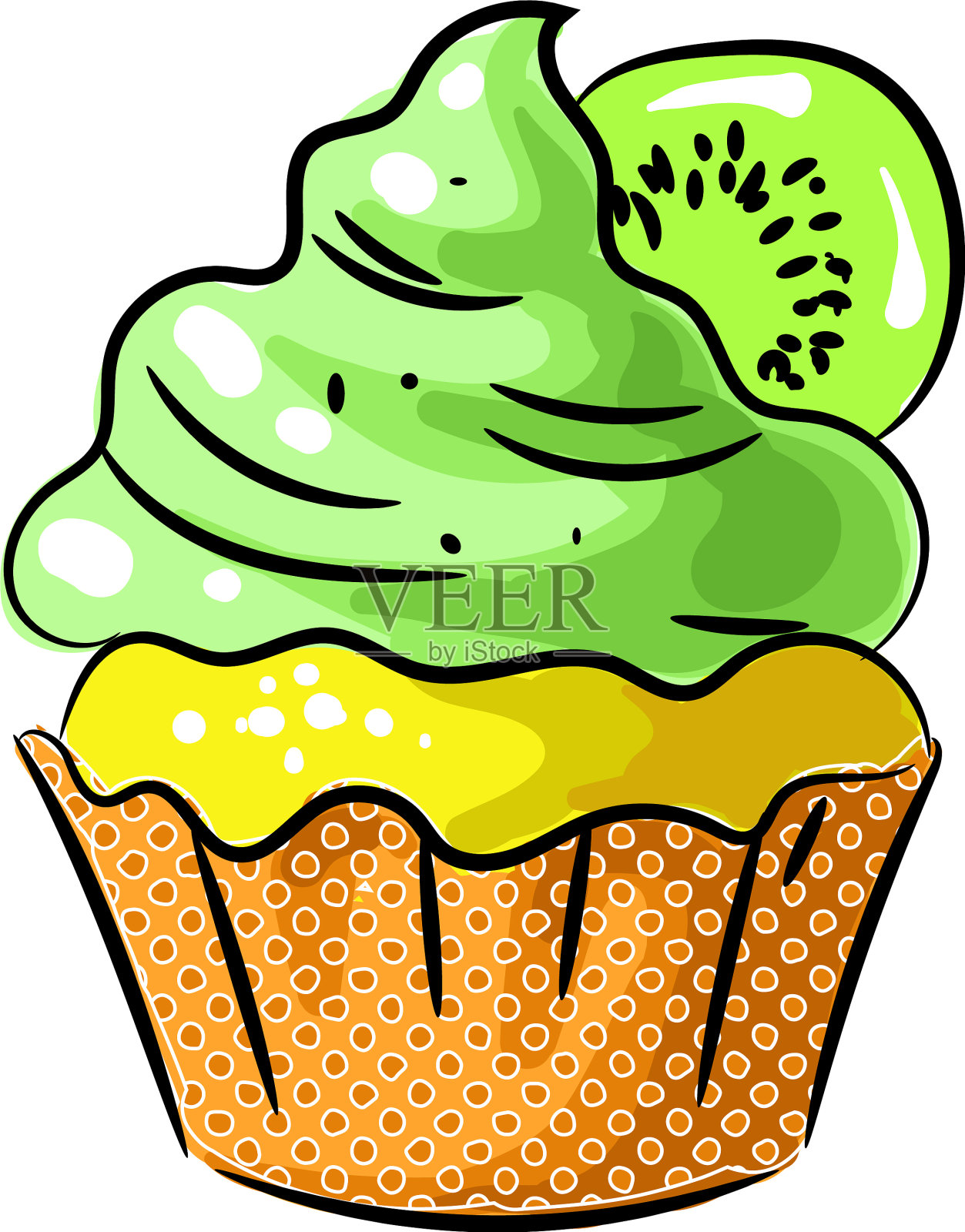 纸杯蛋糕，奇异果和奶油图标孤立设计元素图片